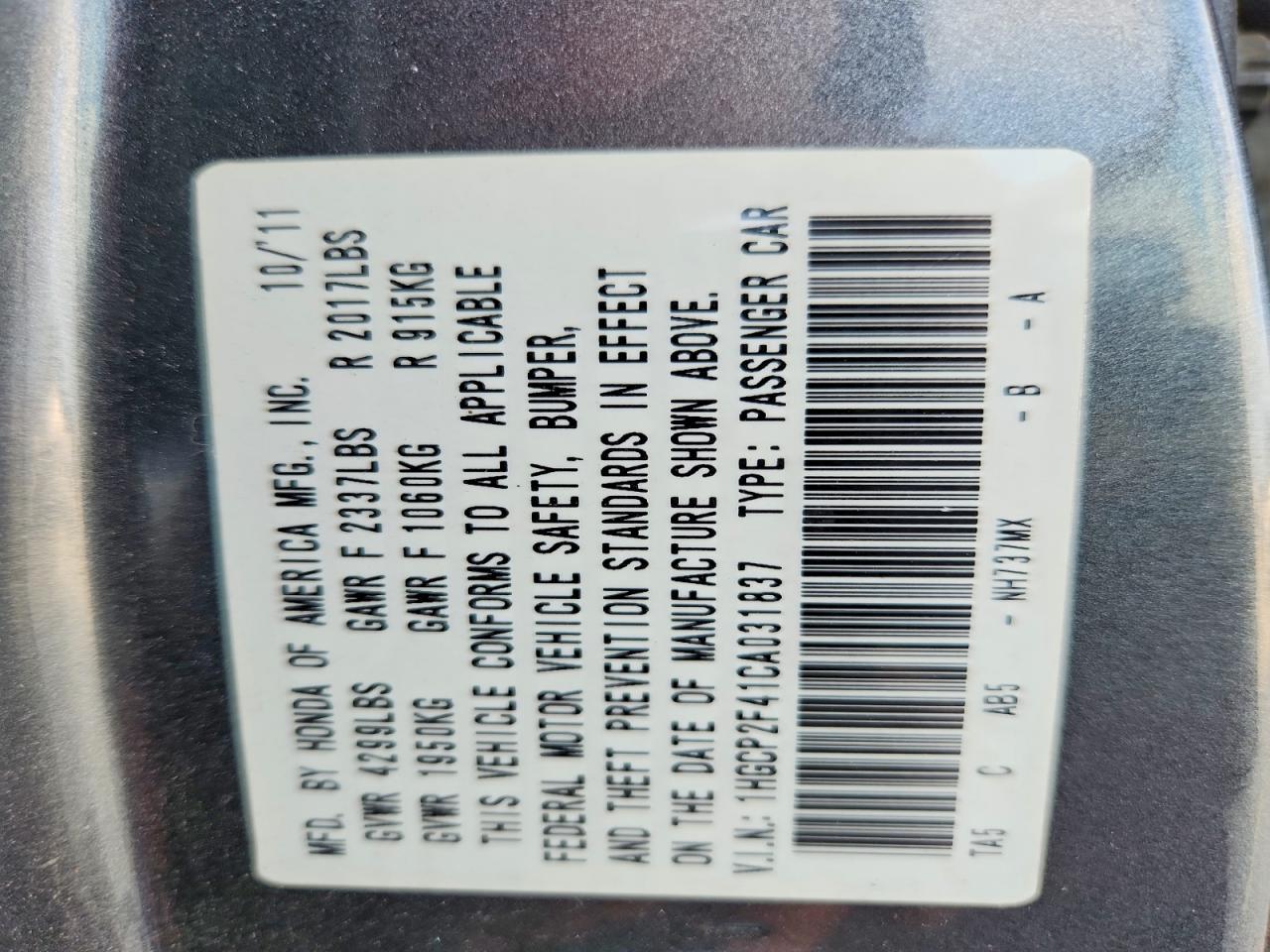 2012 Honda Accord Lxp Gray vin: 1HGCP2F41CA031837