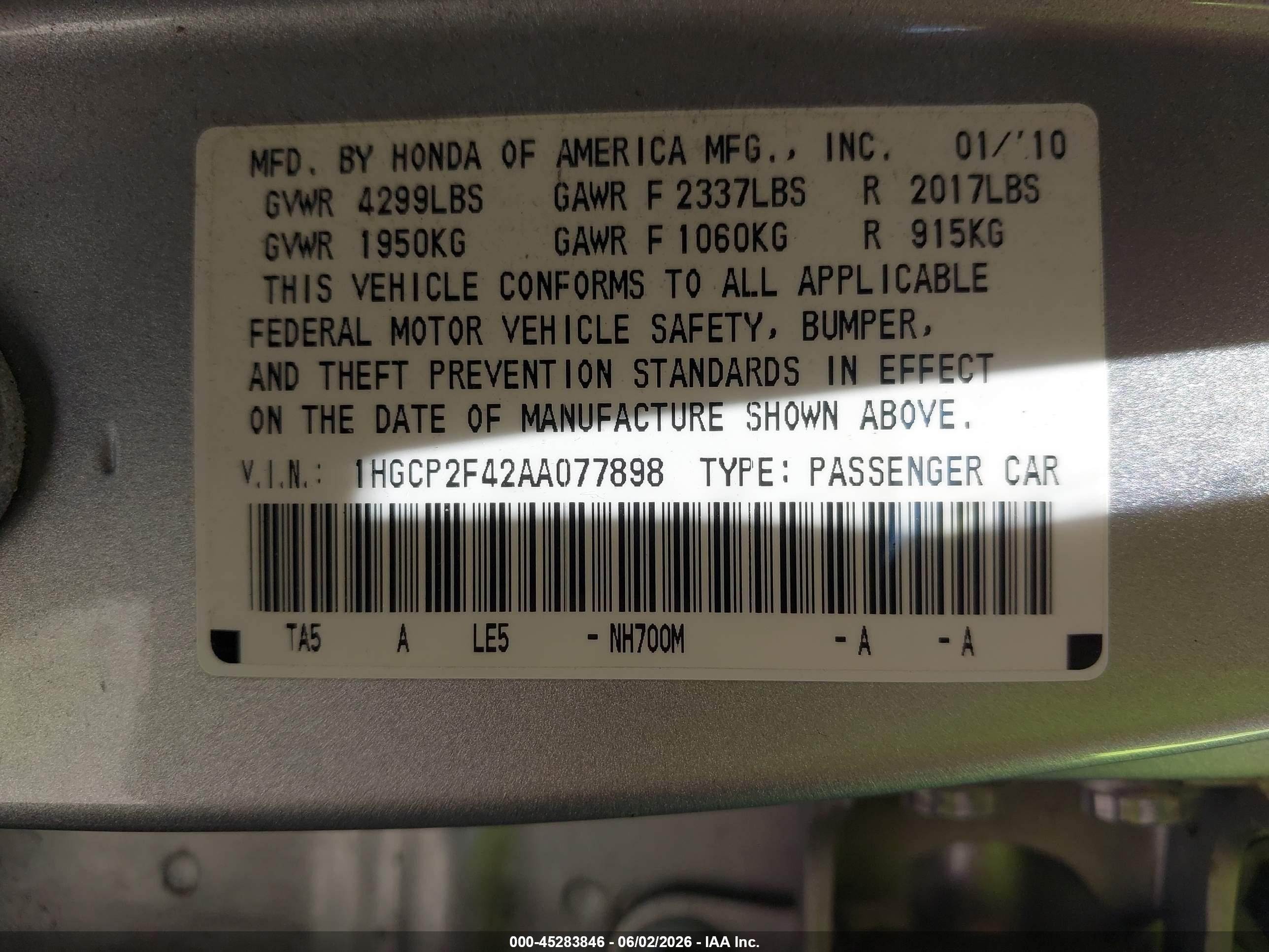 2010 Honda Accord 2.4 Lx-p Silver vin: 1HGCP2F42AA077898