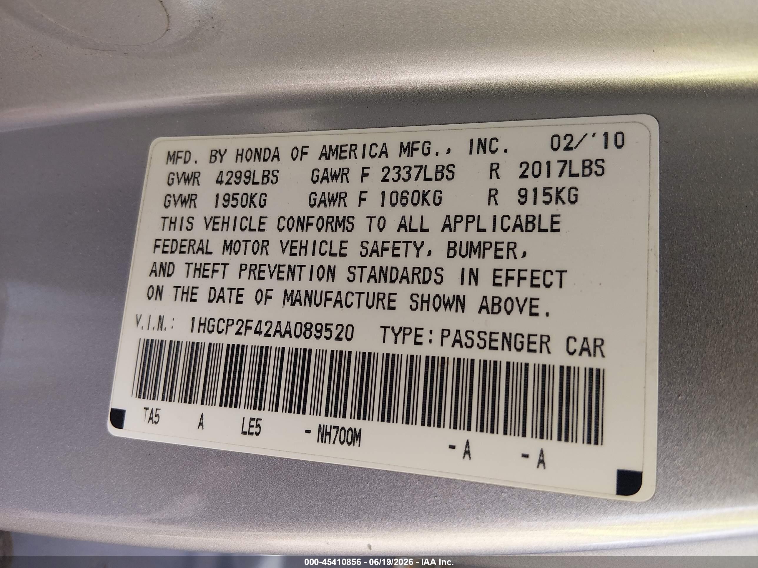 2010 Honda Accord 2.4 Lx-p Silver vin: 1HGCP2F42AA089520