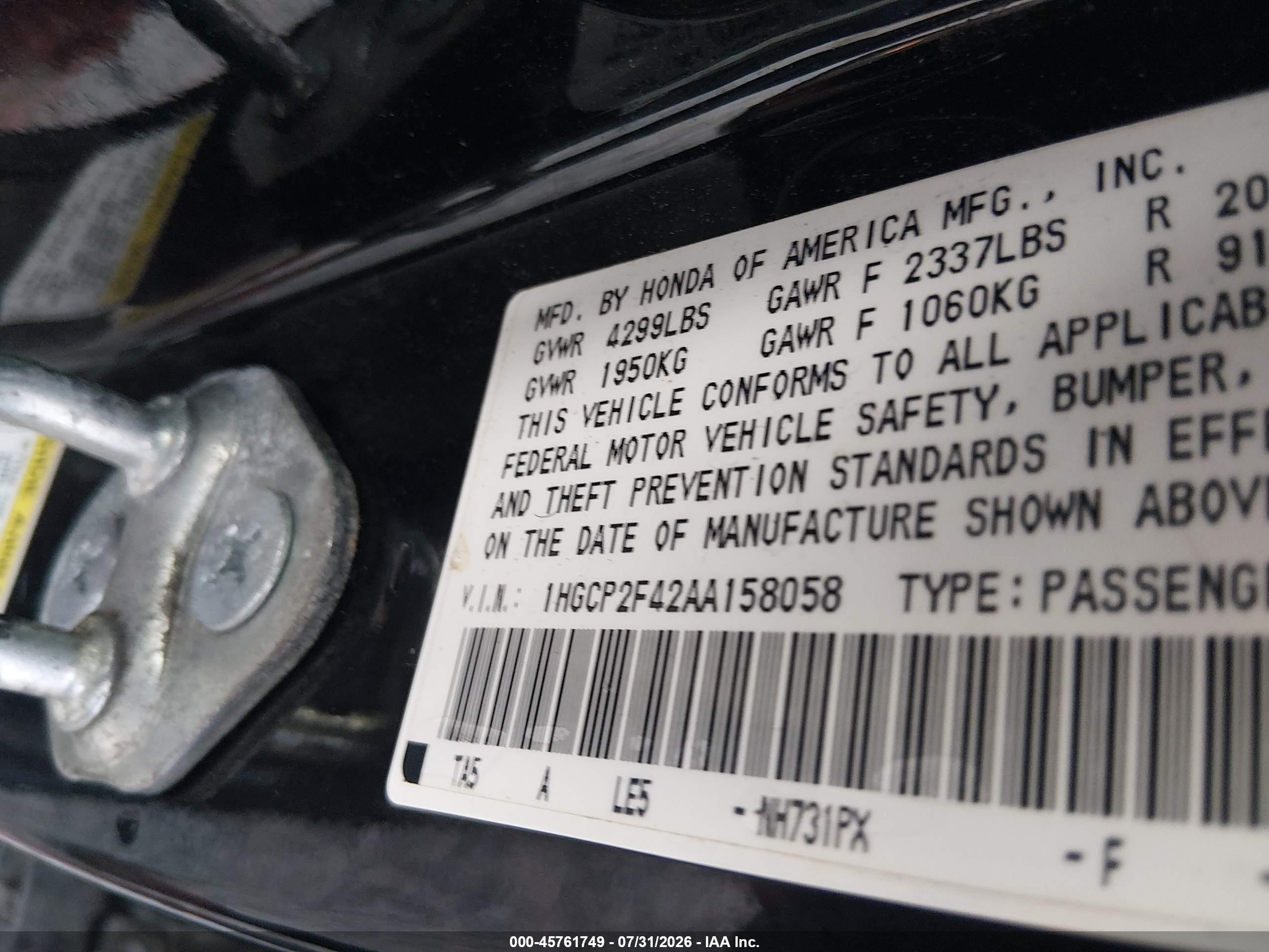 2010 Honda Accord 2.4 Lx-p Black vin: 1HGCP2F42AA158058