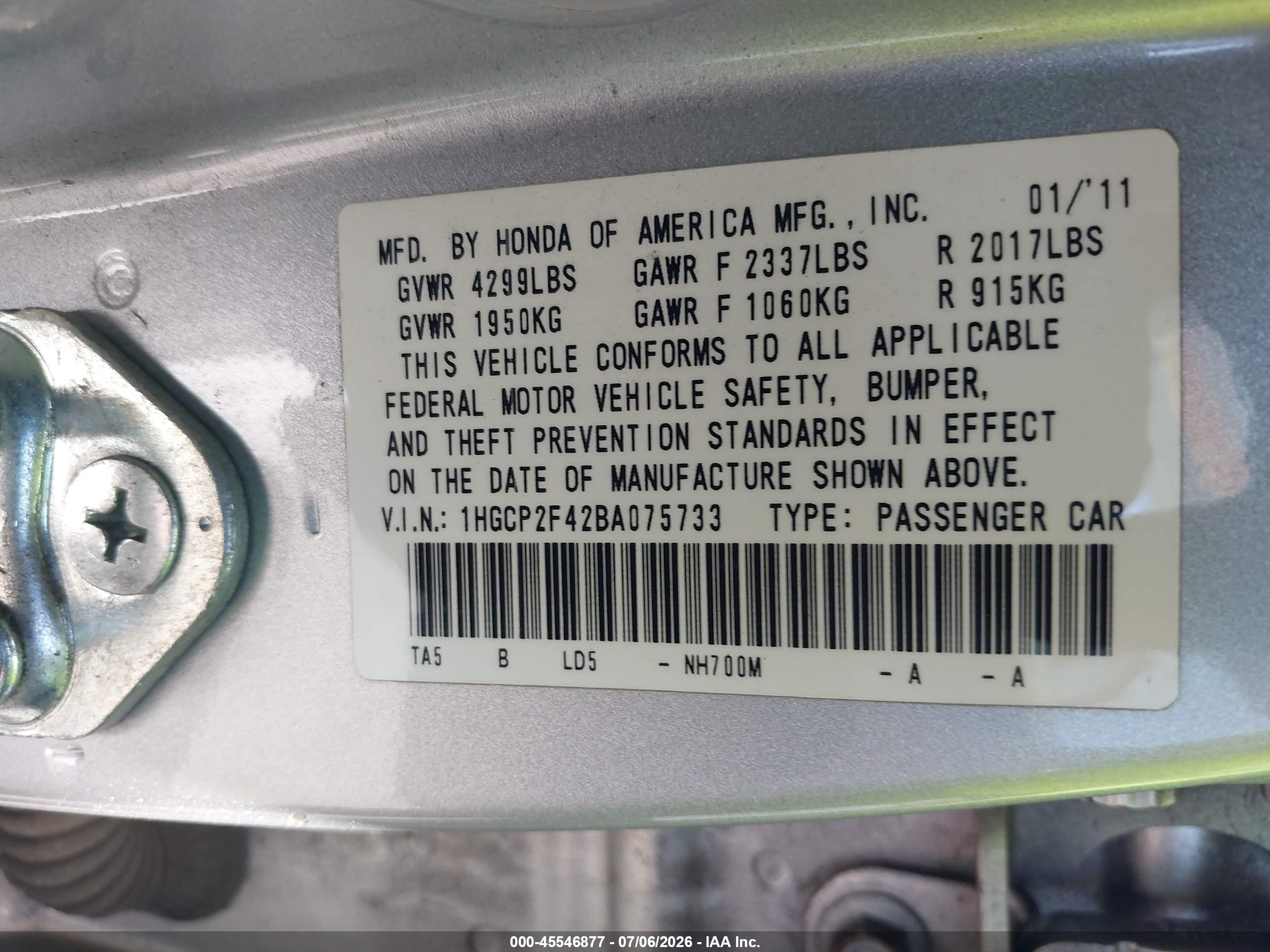 2011 Honda Accord 2.4 Lx-p Silver vin: 1HGCP2F42BA075733