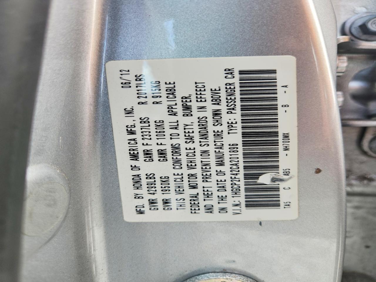 2012 Honda Accord Lxp Silver vin: 1HGCP2F42CA201896