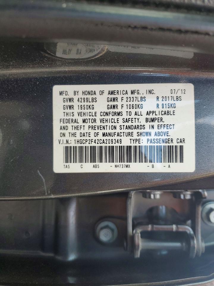 2012 Honda Accord Lxp Gray vin: 1HGCP2F42CA209349
