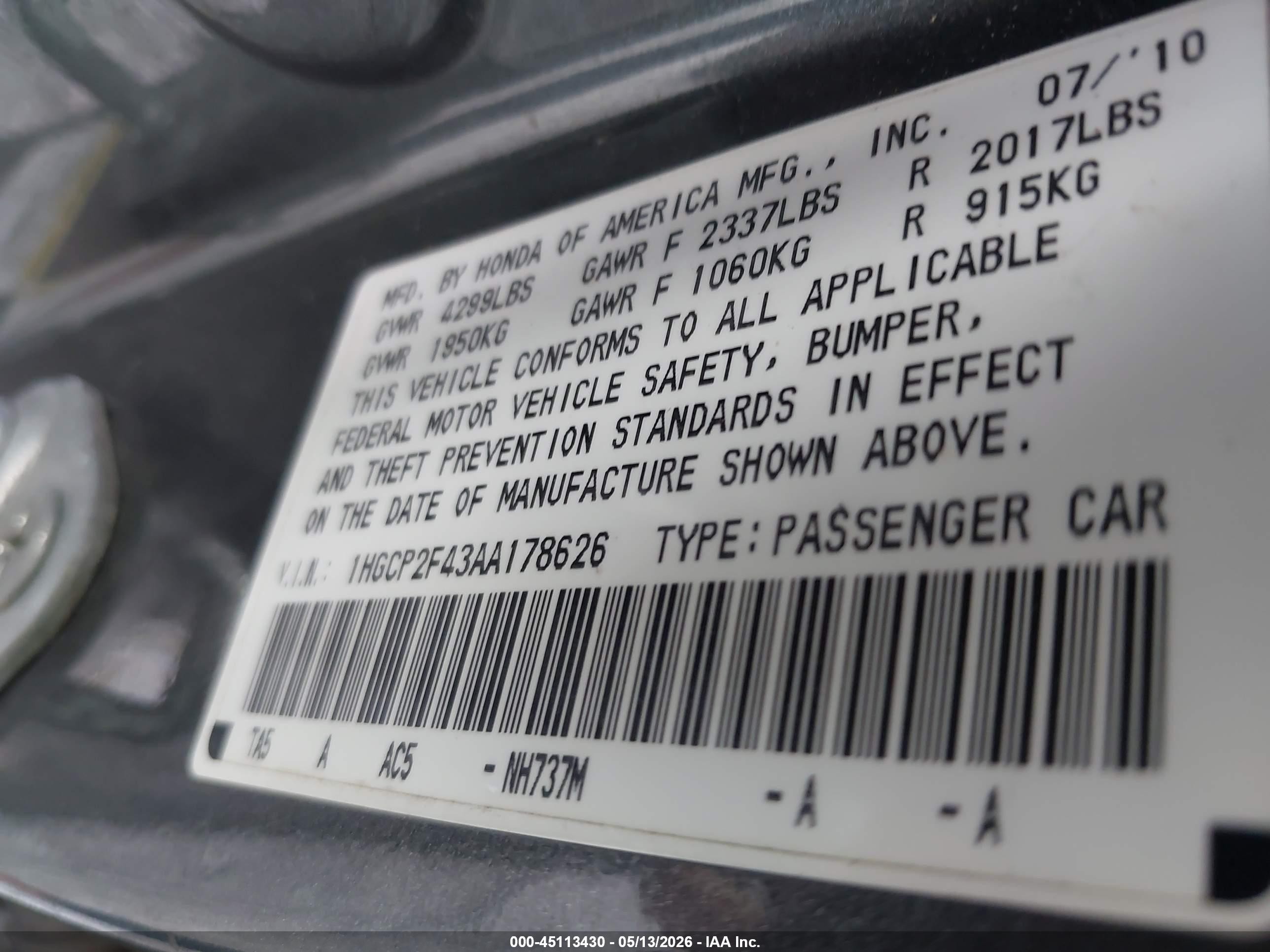 2010 Honda Accord 2.4 Lx-p Black vin: 1HGCP2F43AA178626