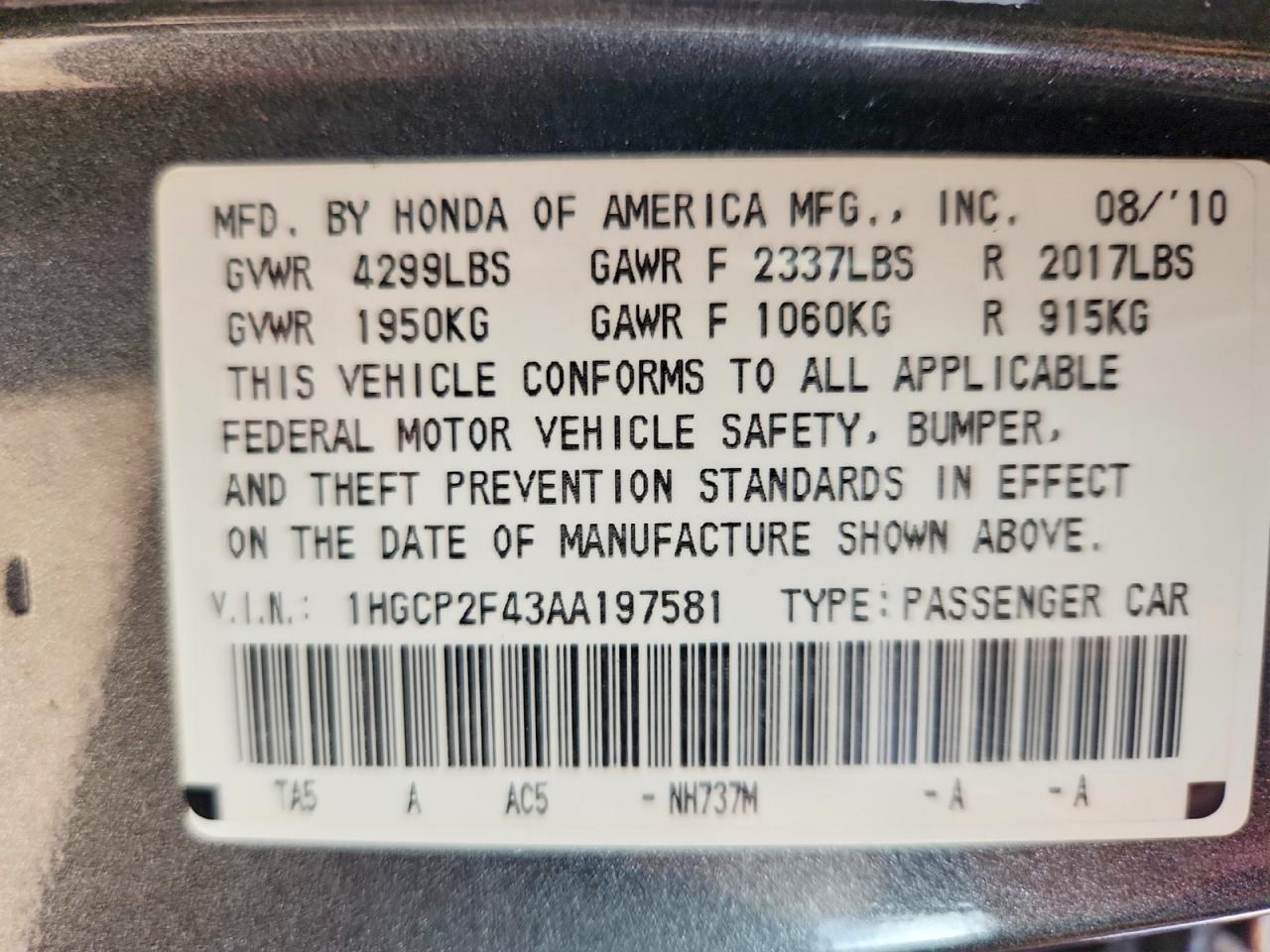 2010 Honda Accord Lxp Gray vin: 1HGCP2F43AA197581