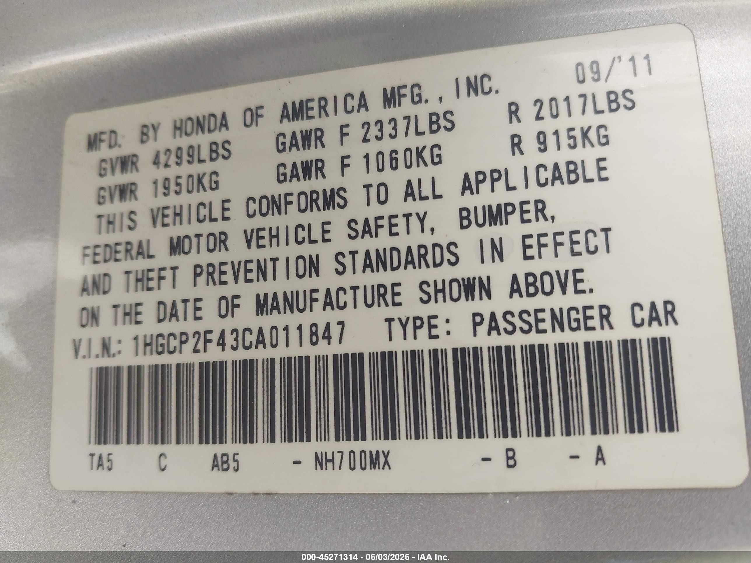 2012 Honda Accord 2.4 Lx-p Silver vin: 1HGCP2F43CA011847