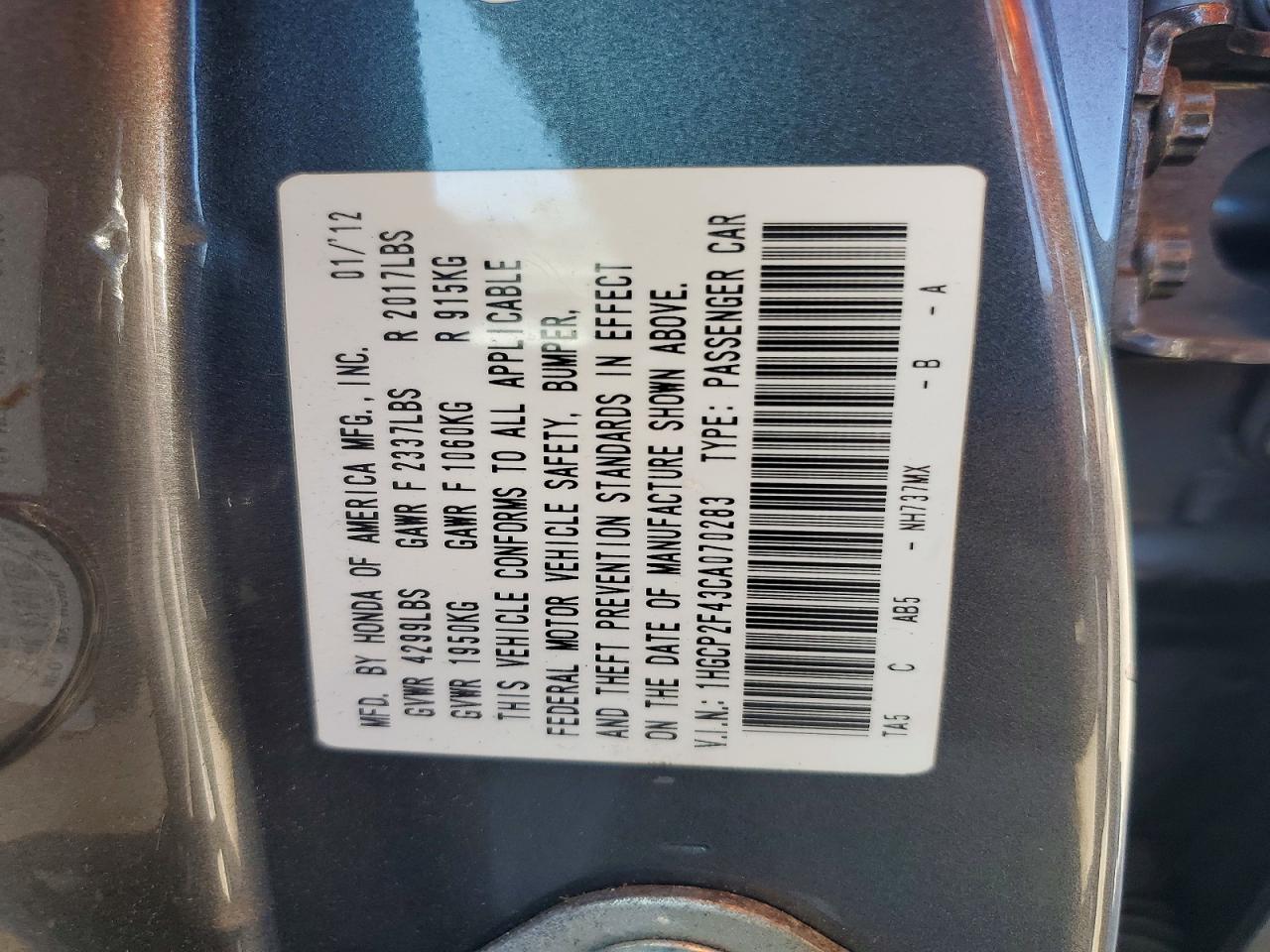2012 Honda Accord Lxp Gray vin: 1HGCP2F43CA070283