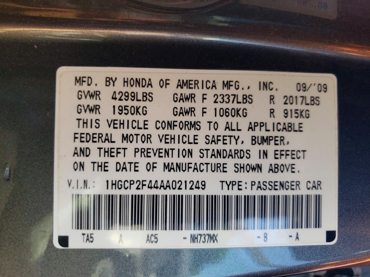 2010 Honda Accord Lxp Gray vin: 1HGCP2F44AA021249