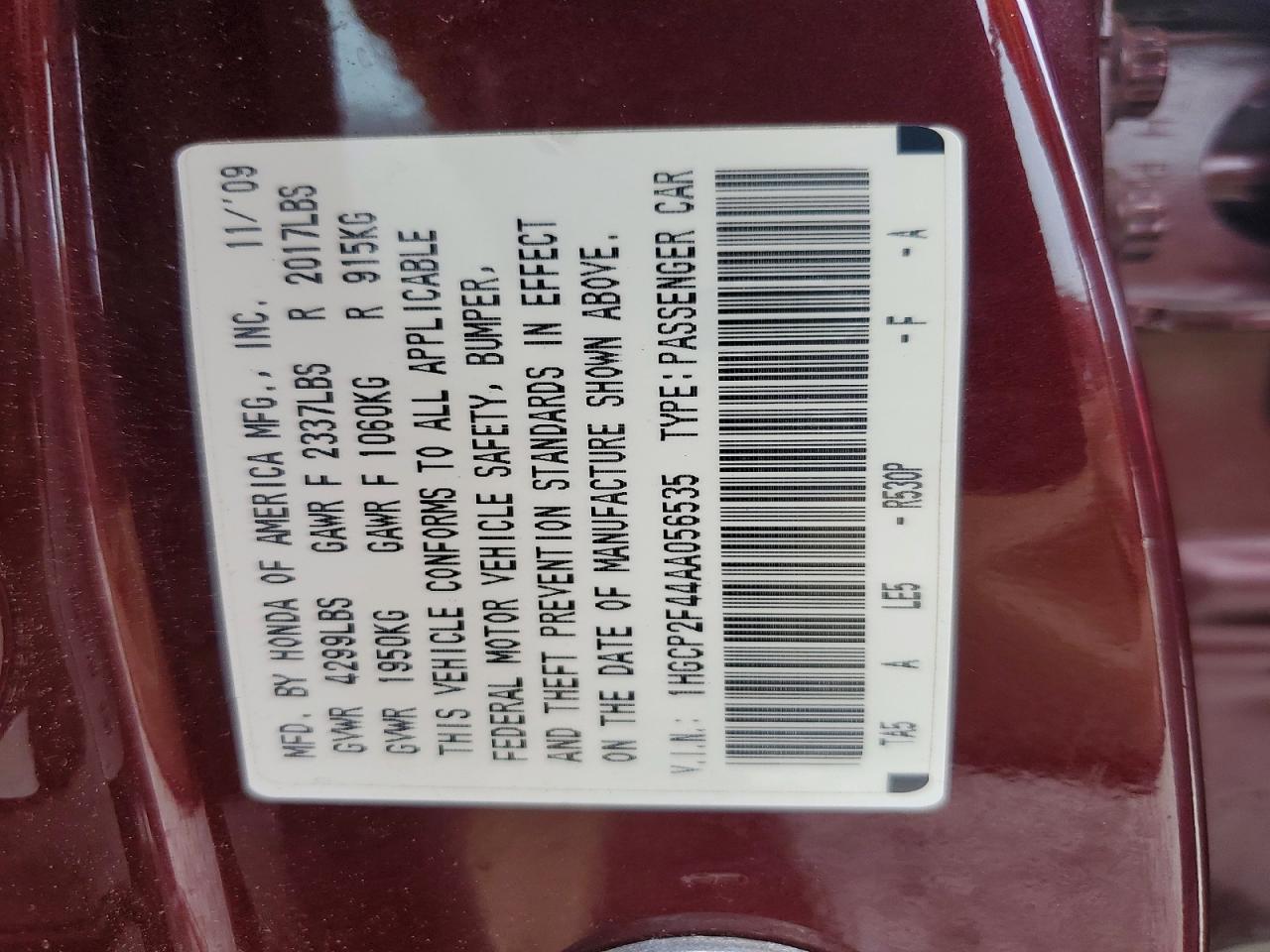 2010 Honda Accord Lxp Burgundy vin: 1HGCP2F44AA056535