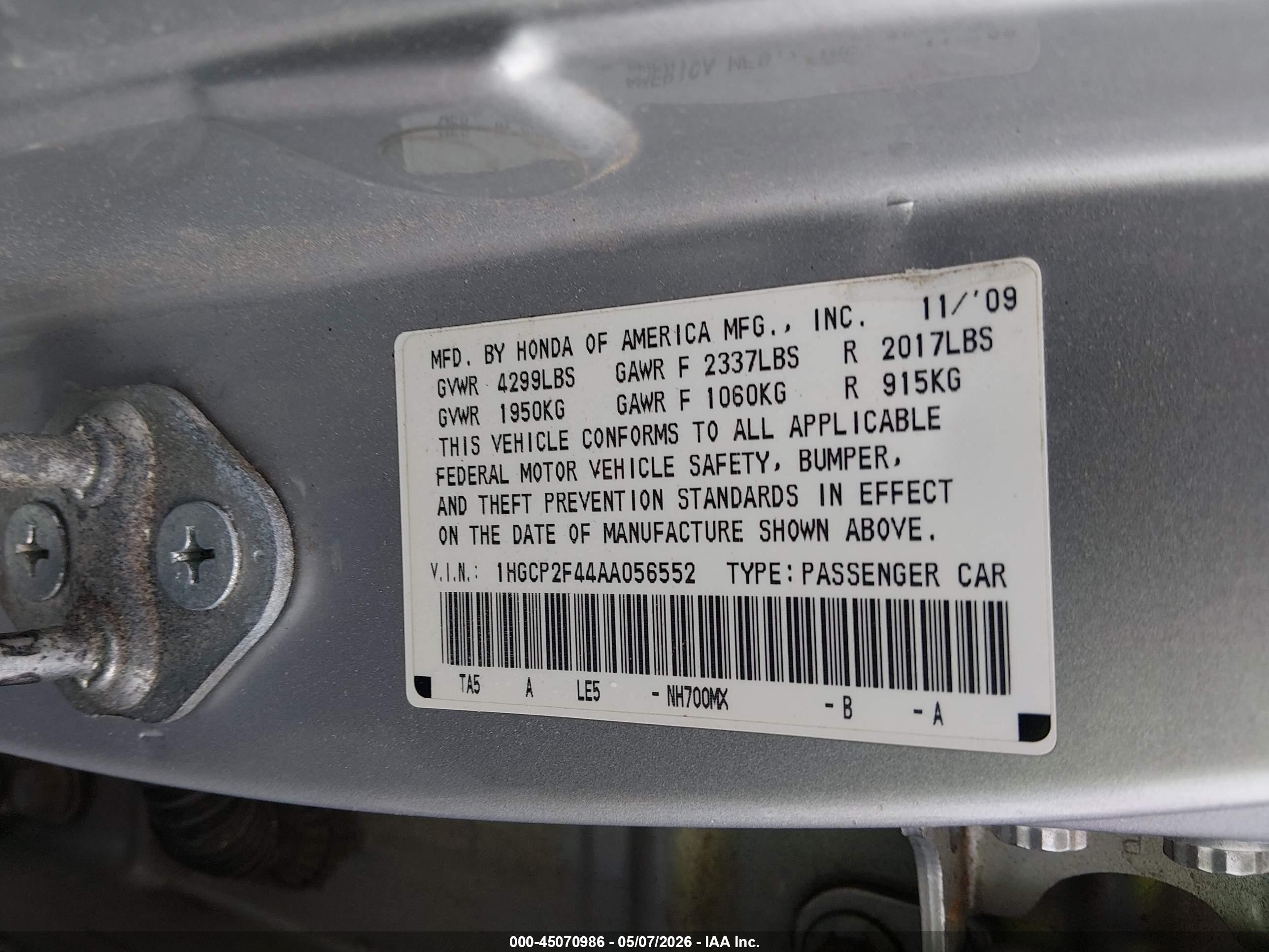 2010 Honda Accord 2.4 Lx-p Silver vin: 1HGCP2F44AA056552
