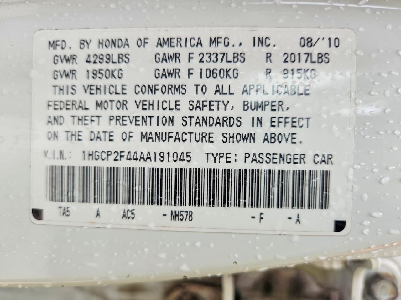 2010 Honda Accord Lxp White vin: 1HGCP2F44AA191045