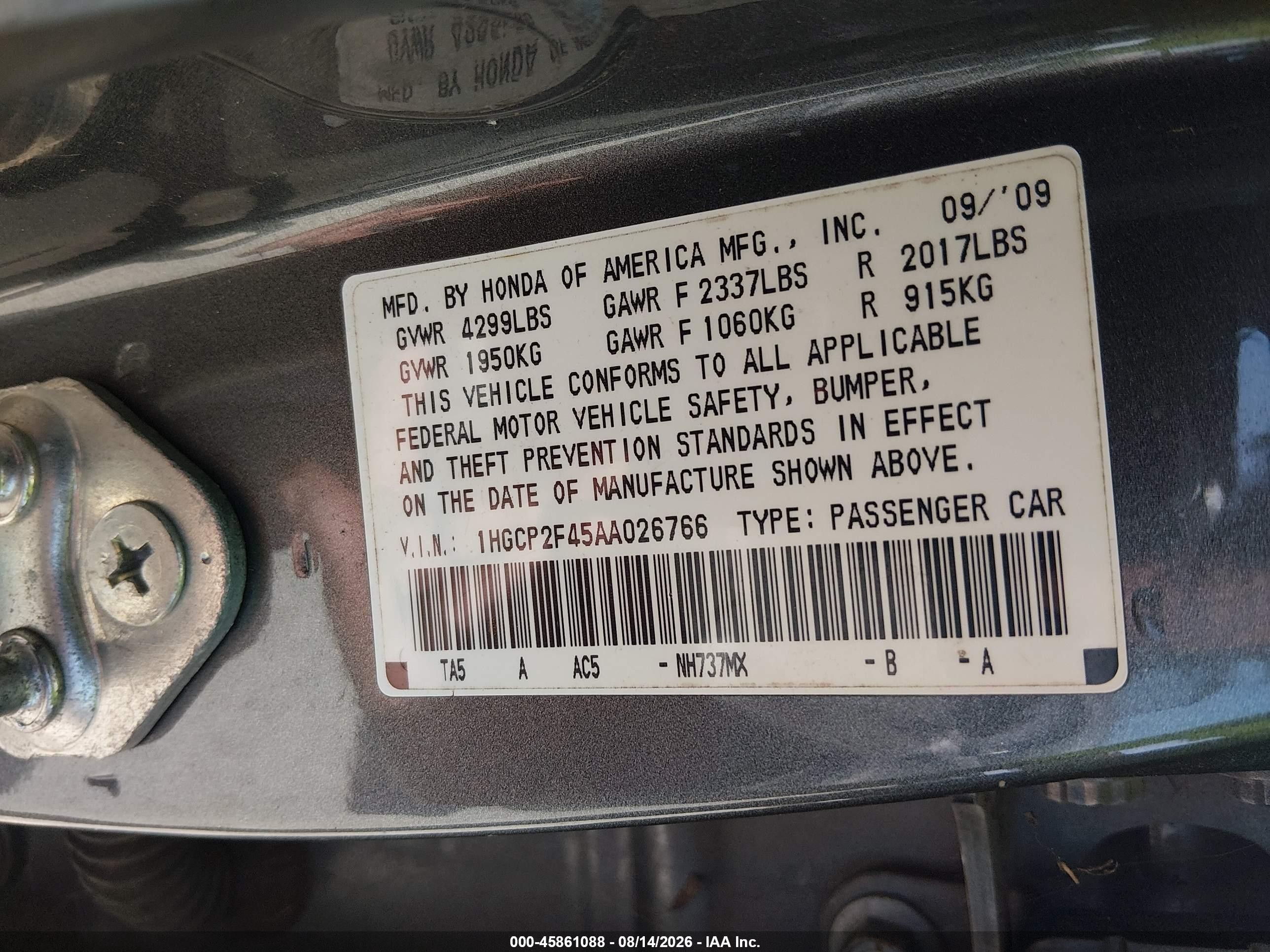 2010 Honda Accord 2.4 Lx-p Gray vin: 1HGCP2F45AA026766