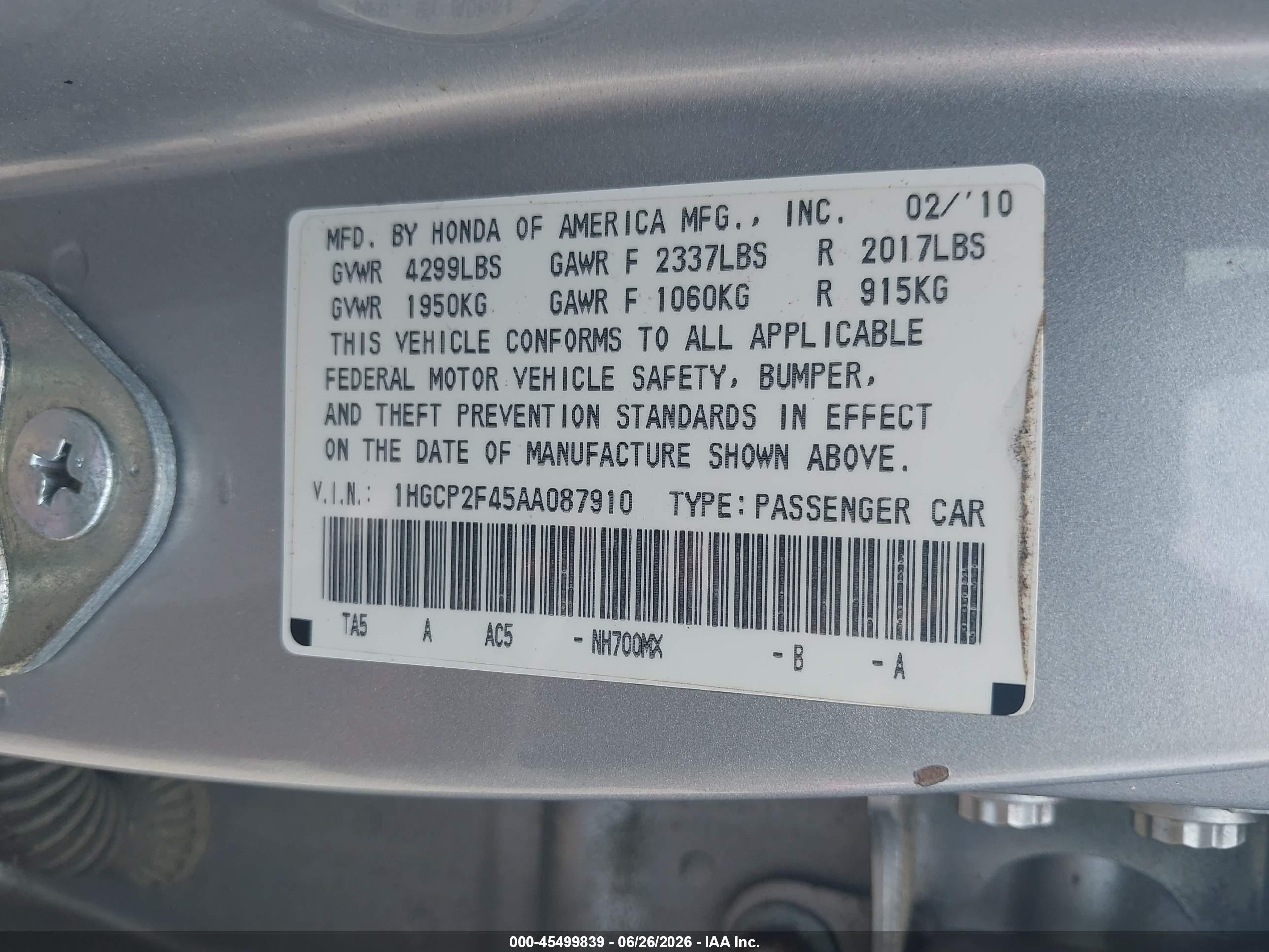 2010 Honda Accord 2.4 Lx-p Silver vin: 1HGCP2F45AA087910