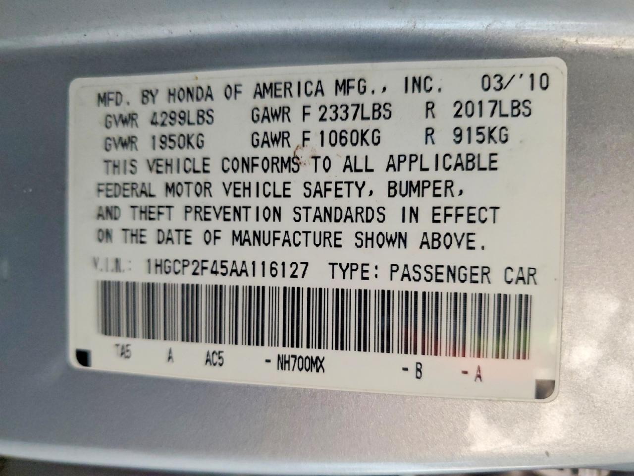 2010 Honda Accord Lxp Silver vin: 1HGCP2F45AA116127