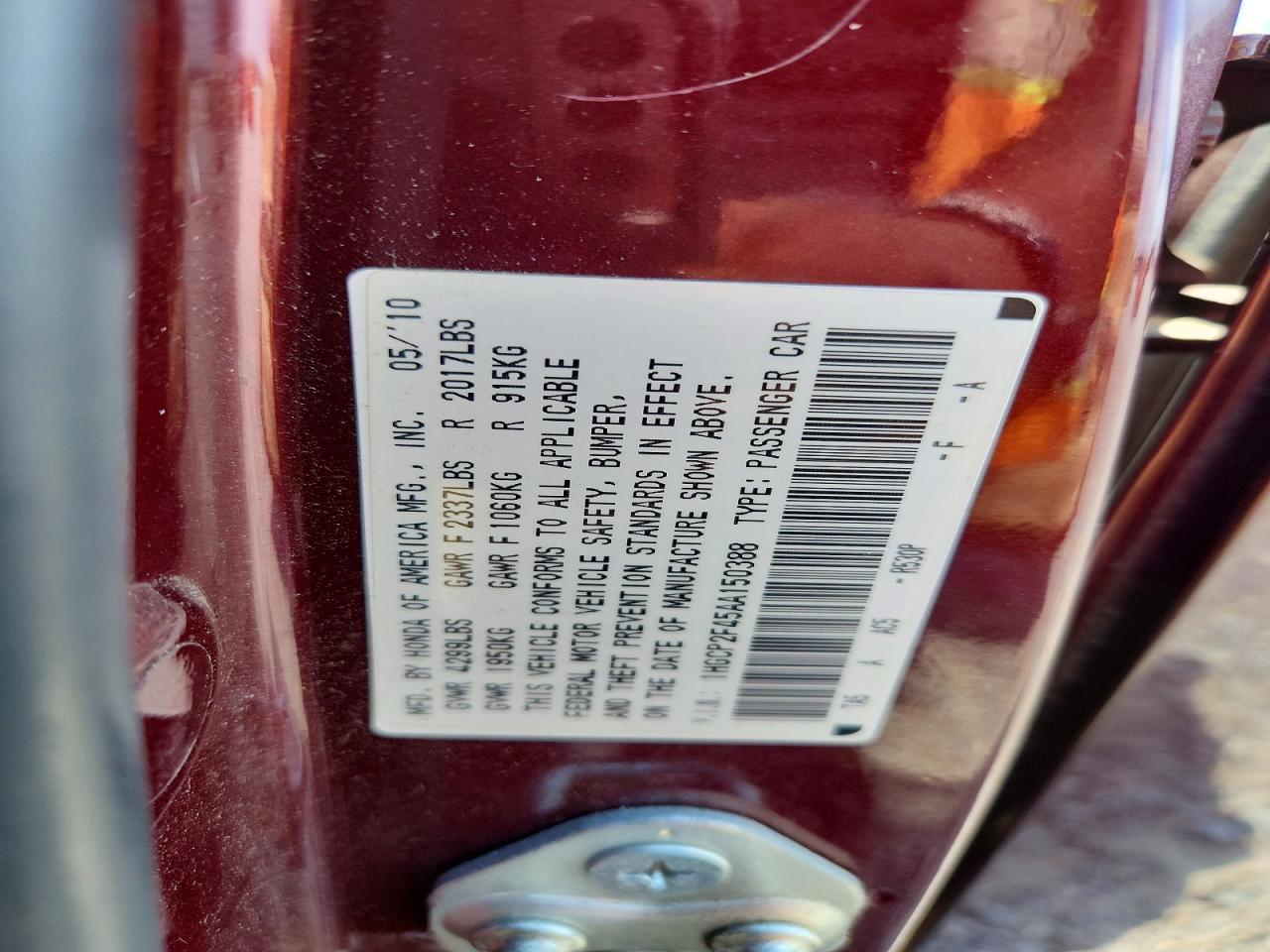 2010 Honda Accord Lxp Burgundy vin: 1HGCP2F45AA150388