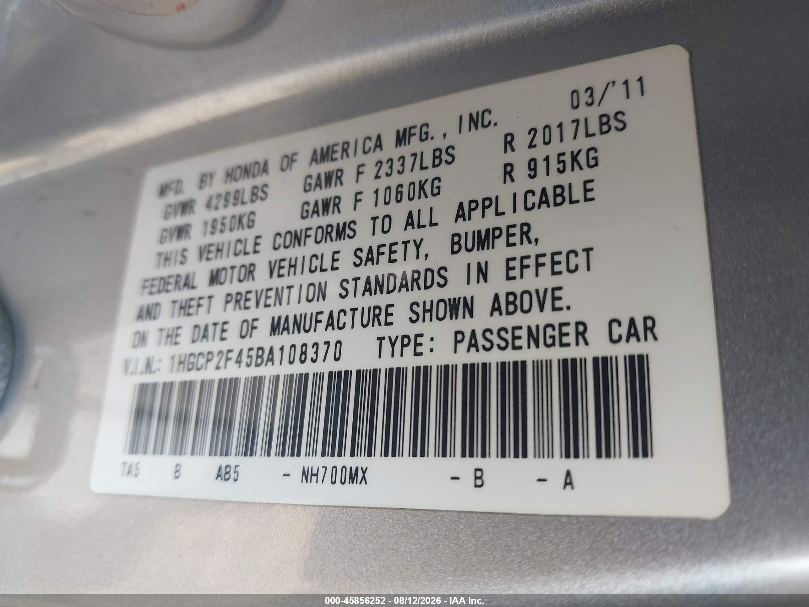 2011 Honda Accord 2.4 Lx-p Silver vin: 1HGCP2F45BA108370
