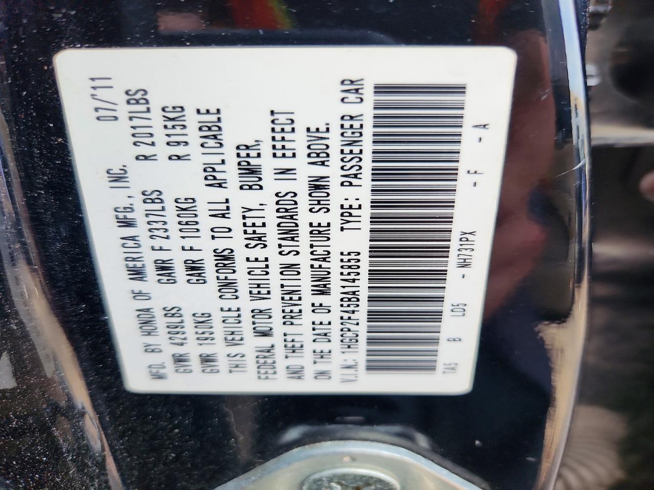 2011 Honda Accord Lxp Black vin: 1HGCP2F45BA145855