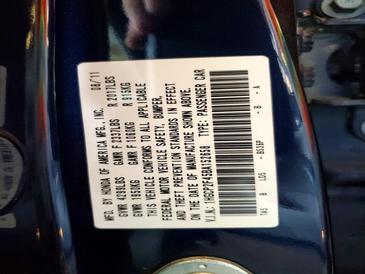 2011 Honda Accord Lxp Green vin: 1HGCP2F45BA152658