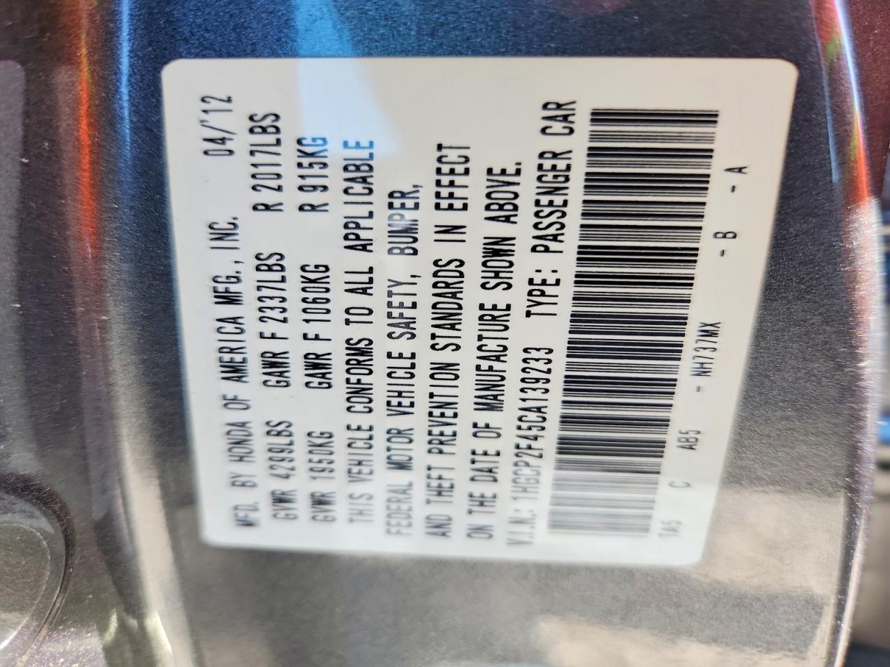 2012 Honda Accord Lxp Charcoal vin: 1HGCP2F45CA139233