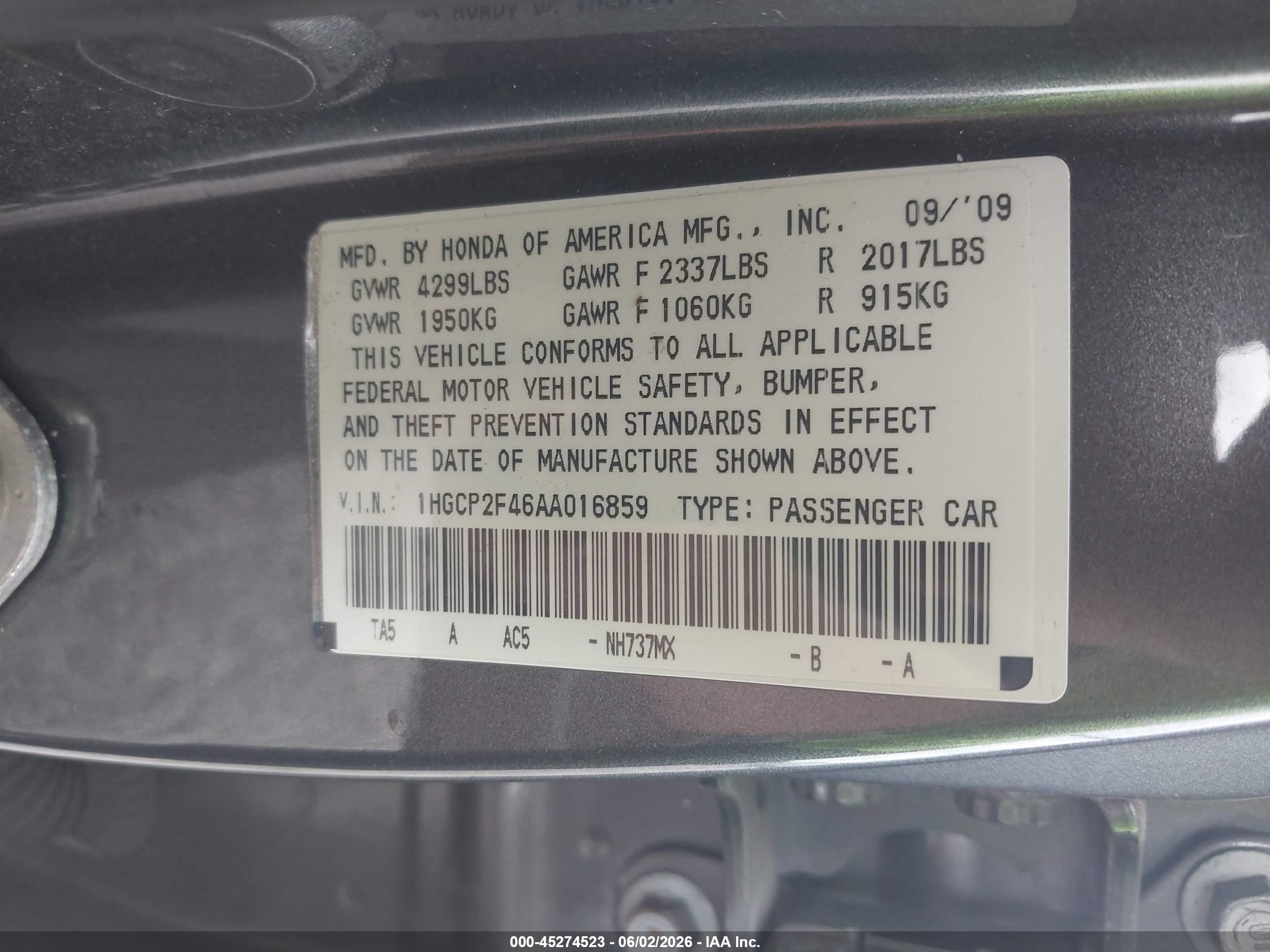 2010 Honda Accord 2.4 Lx-p Gray vin: 1HGCP2F46AA016859