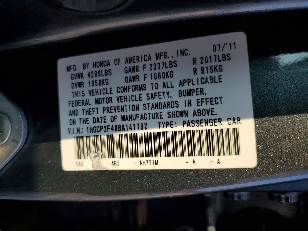2011 Honda Accord Lxp Blue vin: 1HGCP2F46BA141782