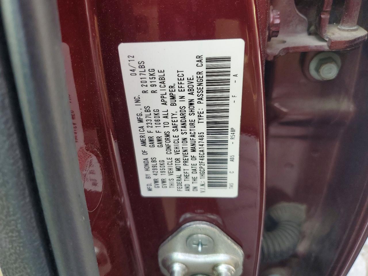 2012 Honda Accord Lxp Maroon vin: 1HGCP2F46CA147485