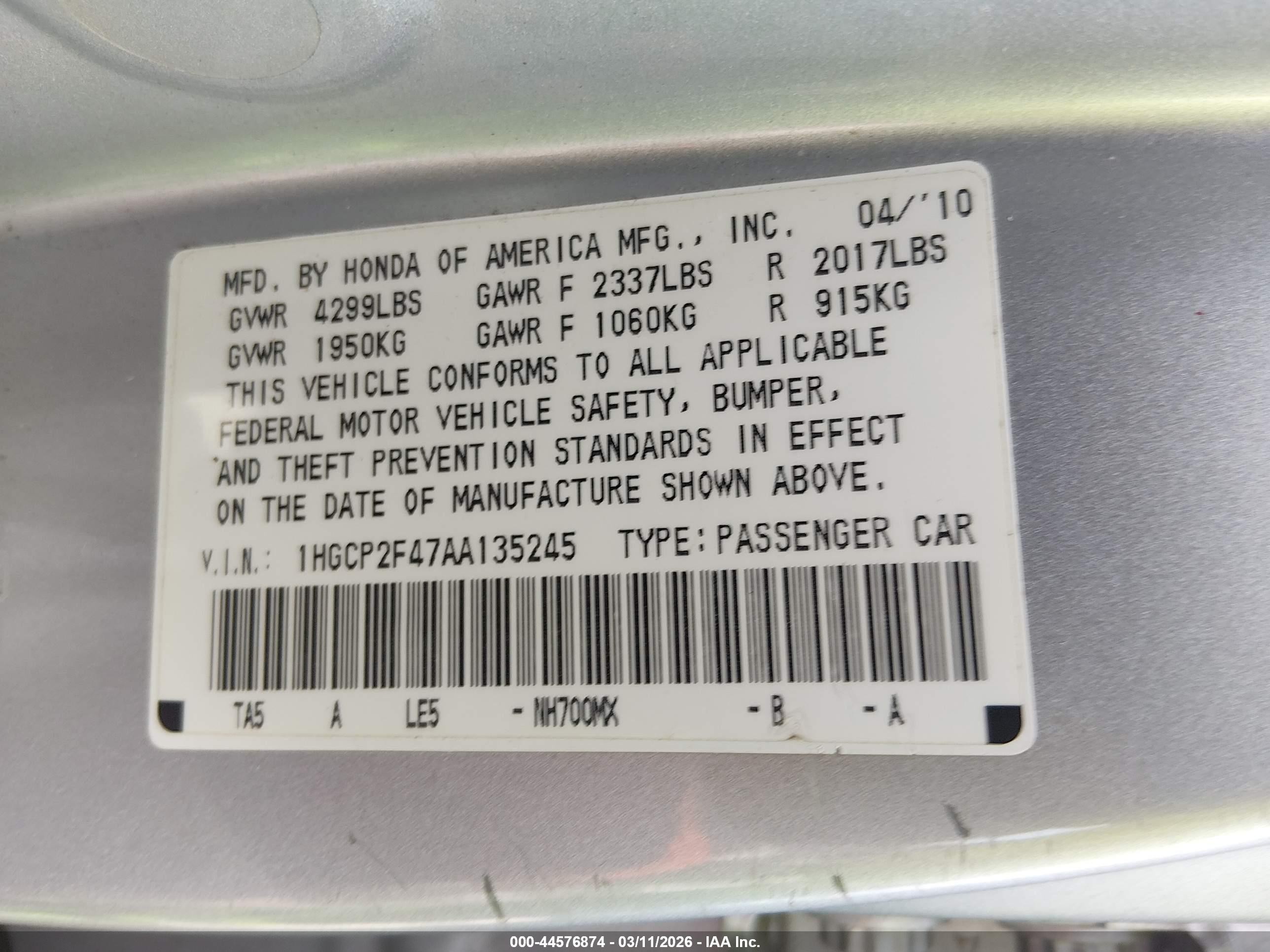 2010 Honda Accord 2.4 Lx-p Silver vin: 1HGCP2F47AA135245