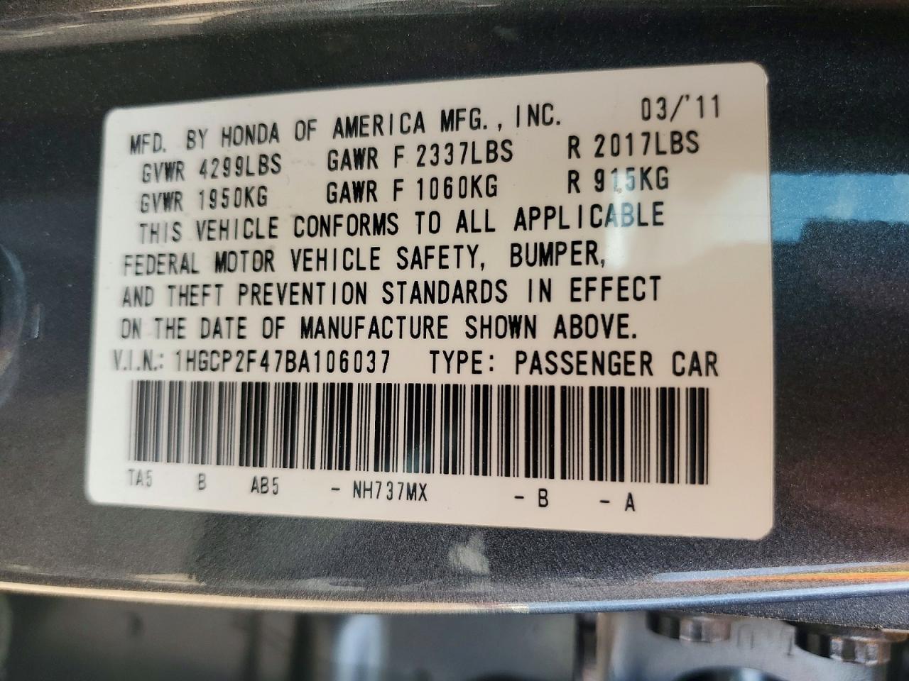 2011 Honda Accord Lxp Gray vin: 1HGCP2F47BA106037