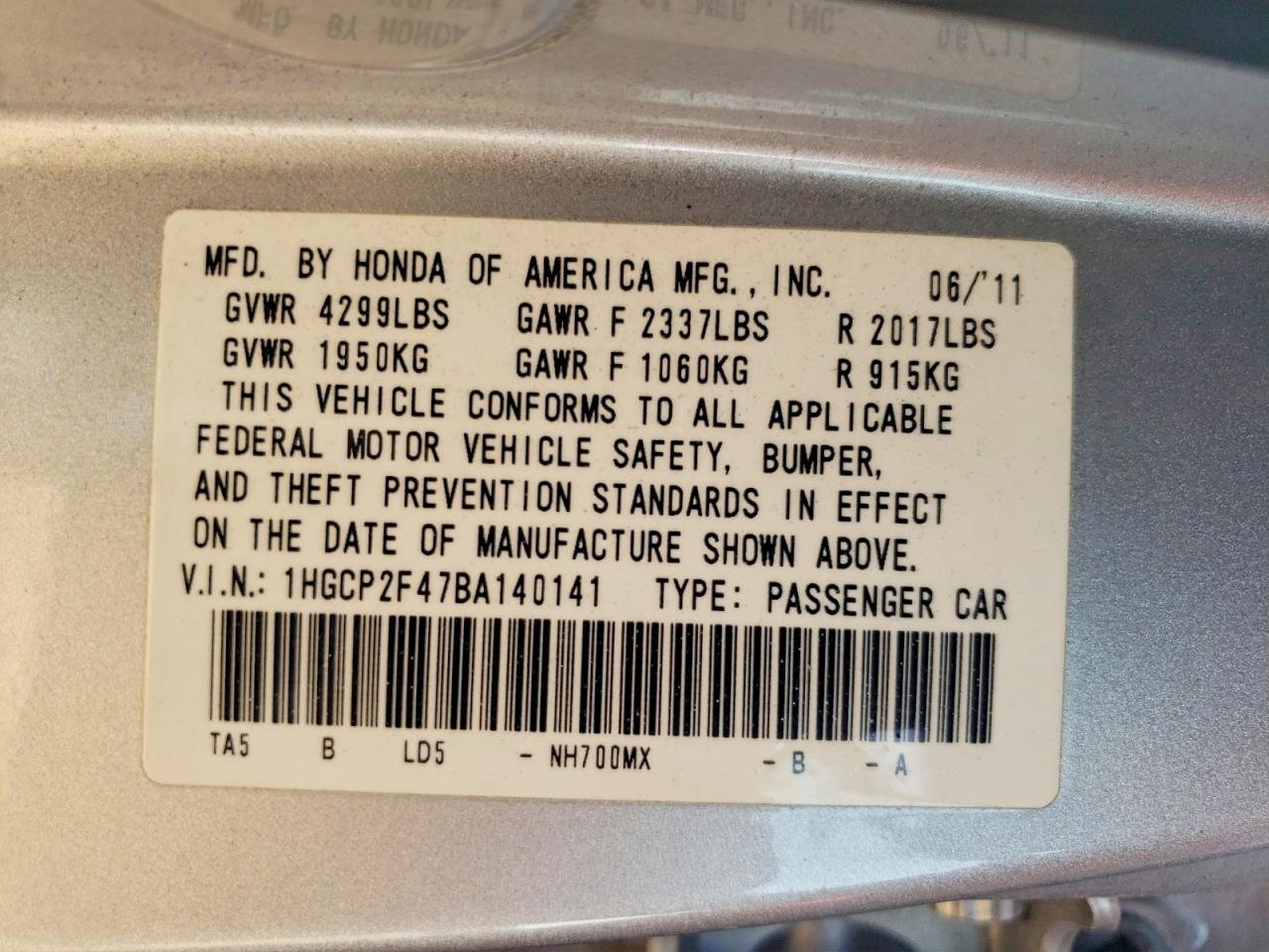 2011 Honda Accord Lxp Silver vin: 1HGCP2F47BA140141
