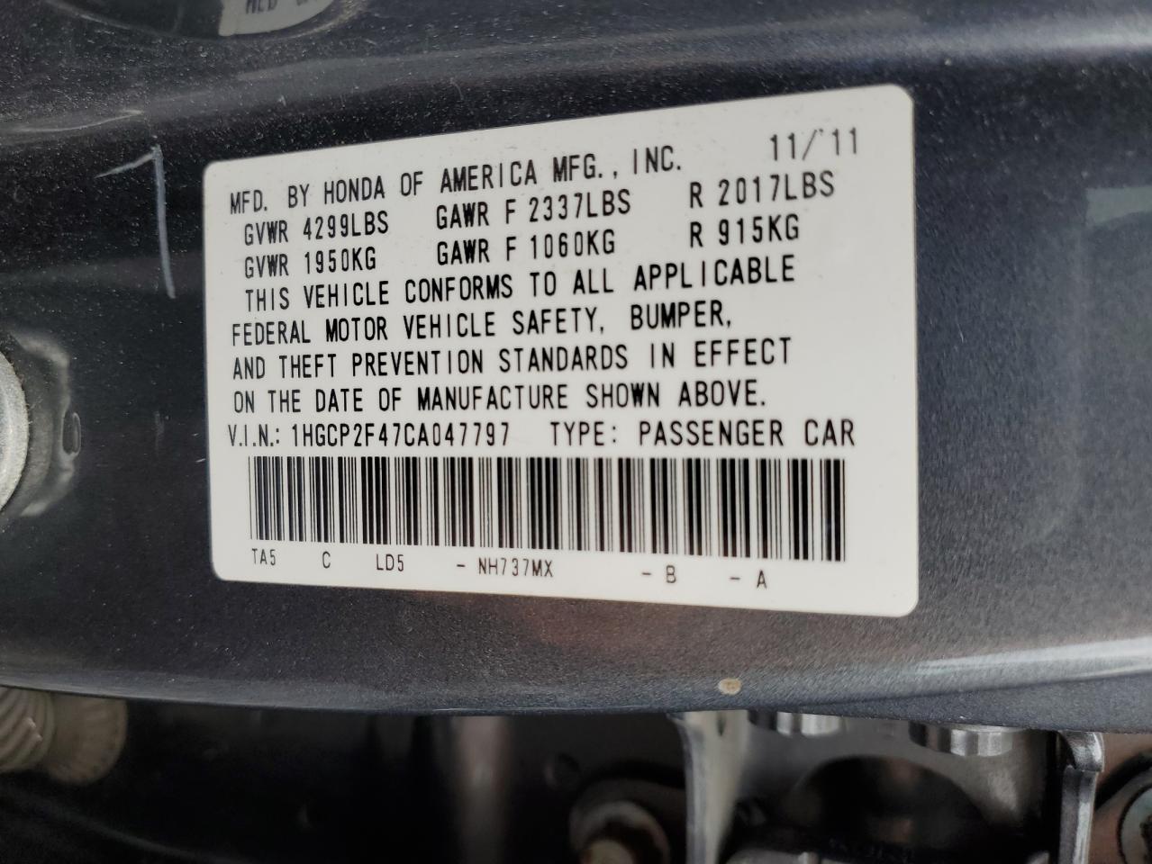 2012 Honda Accord Lxp Gray vin: 1HGCP2F47CA047797
