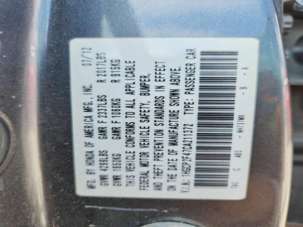 2012 Honda Accord Lxp Gray vin: 1HGCP2F47CA211372