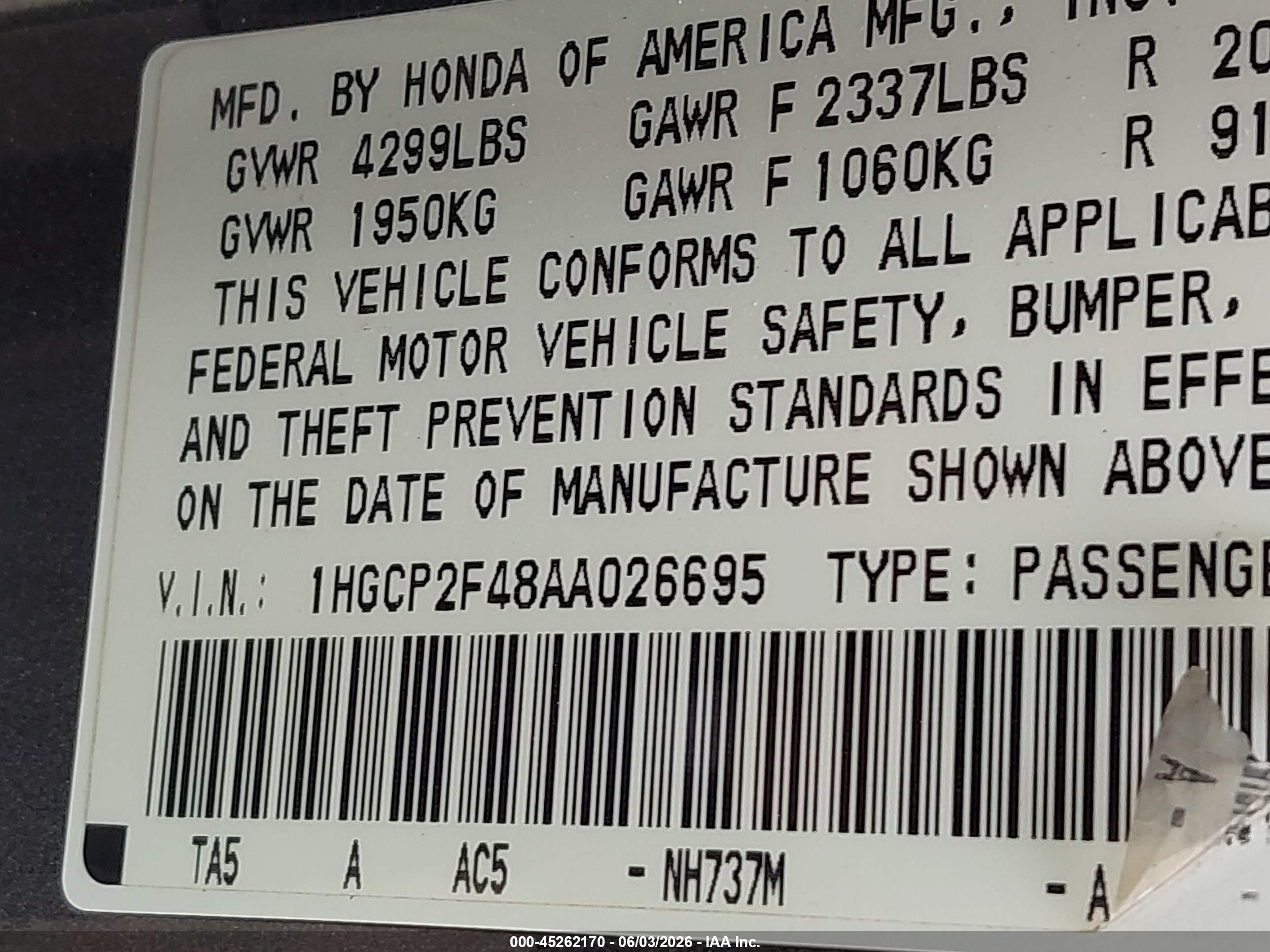2010 Honda Accord 2.4 Lx-p Gray vin: 1HGCP2F48AA026695