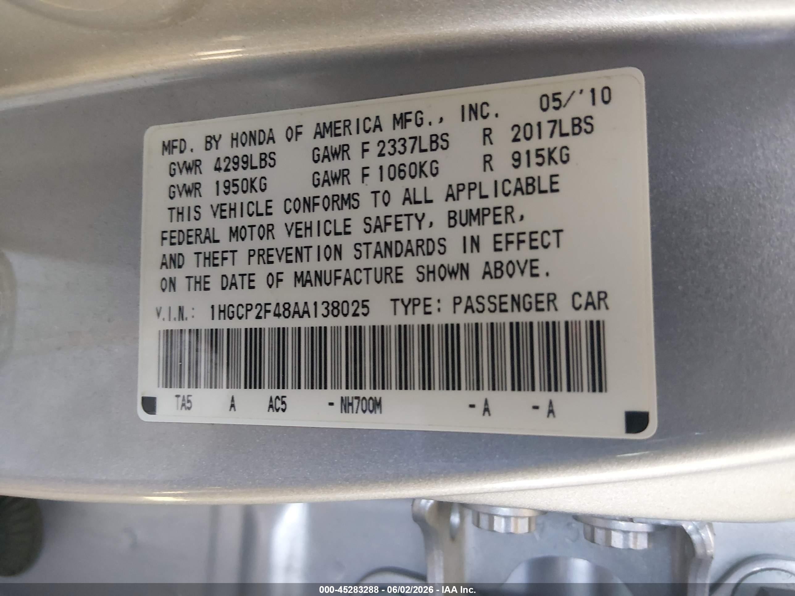 2010 Honda Accord 2.4 Lx-p Silver vin: 1HGCP2F48AA138025