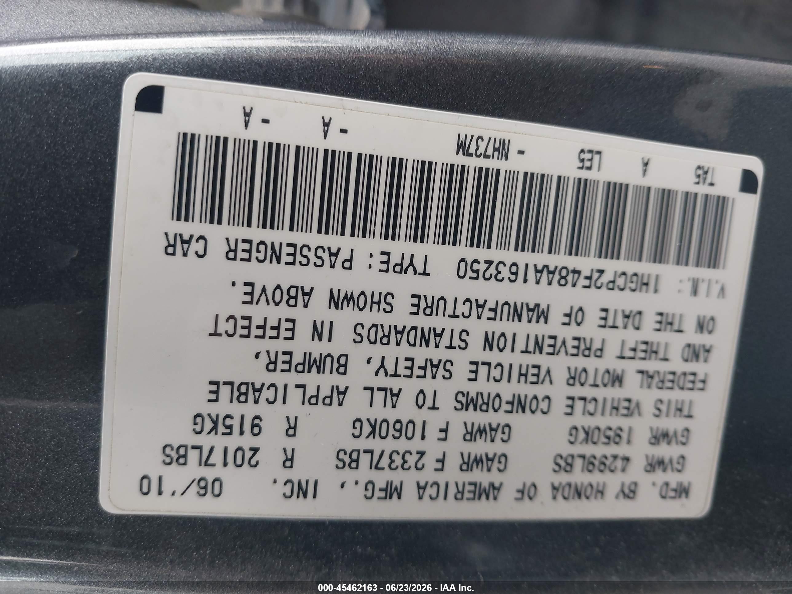 2010 Honda Accord 2.4 Lx-p Gray vin: 1HGCP2F48AA163250