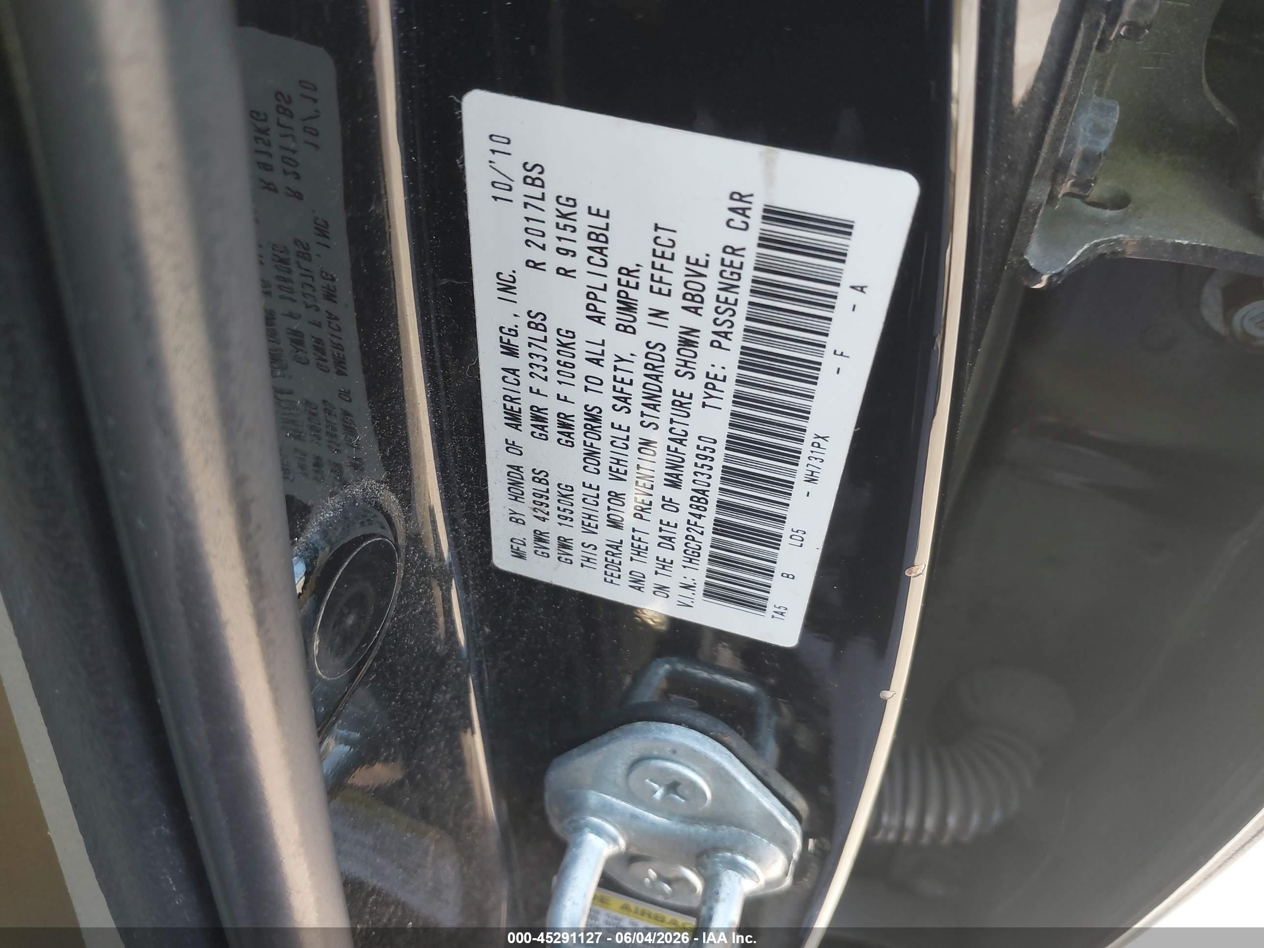 2011 Honda Accord 2.4 Lx-p Black vin: 1HGCP2F48BA035950
