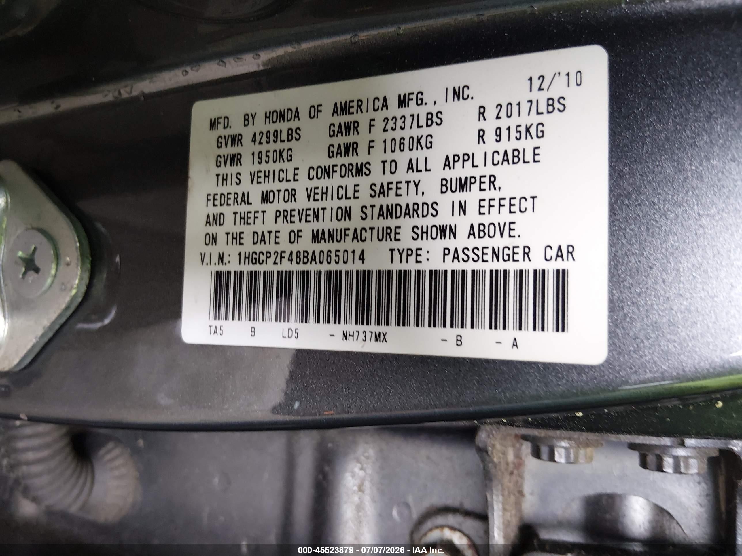 2011 Honda Accord 2.4 Lx-p Gray vin: 1HGCP2F48BA065014