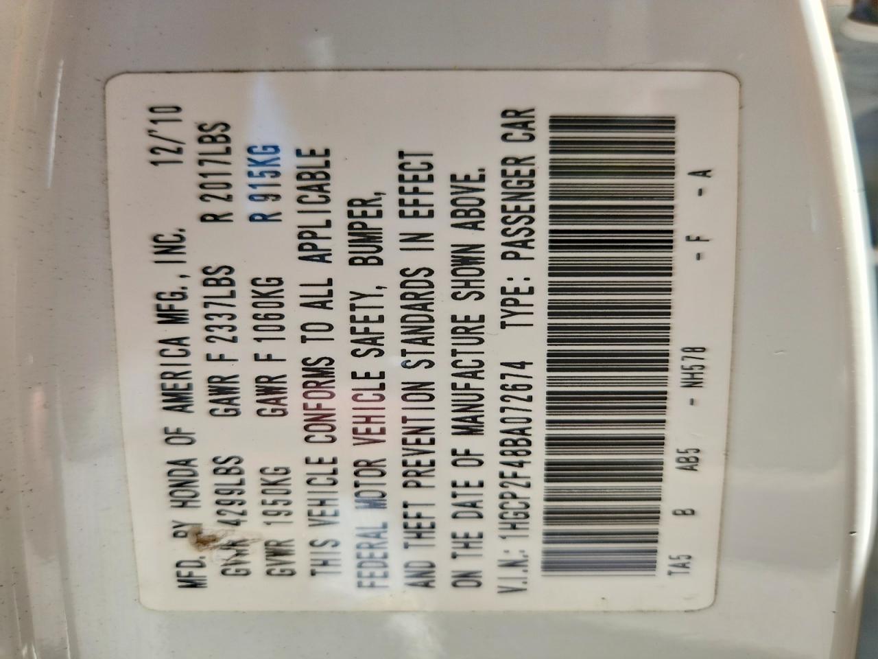 2011 Honda Accord Lxp White vin: 1HGCP2F48BA072674