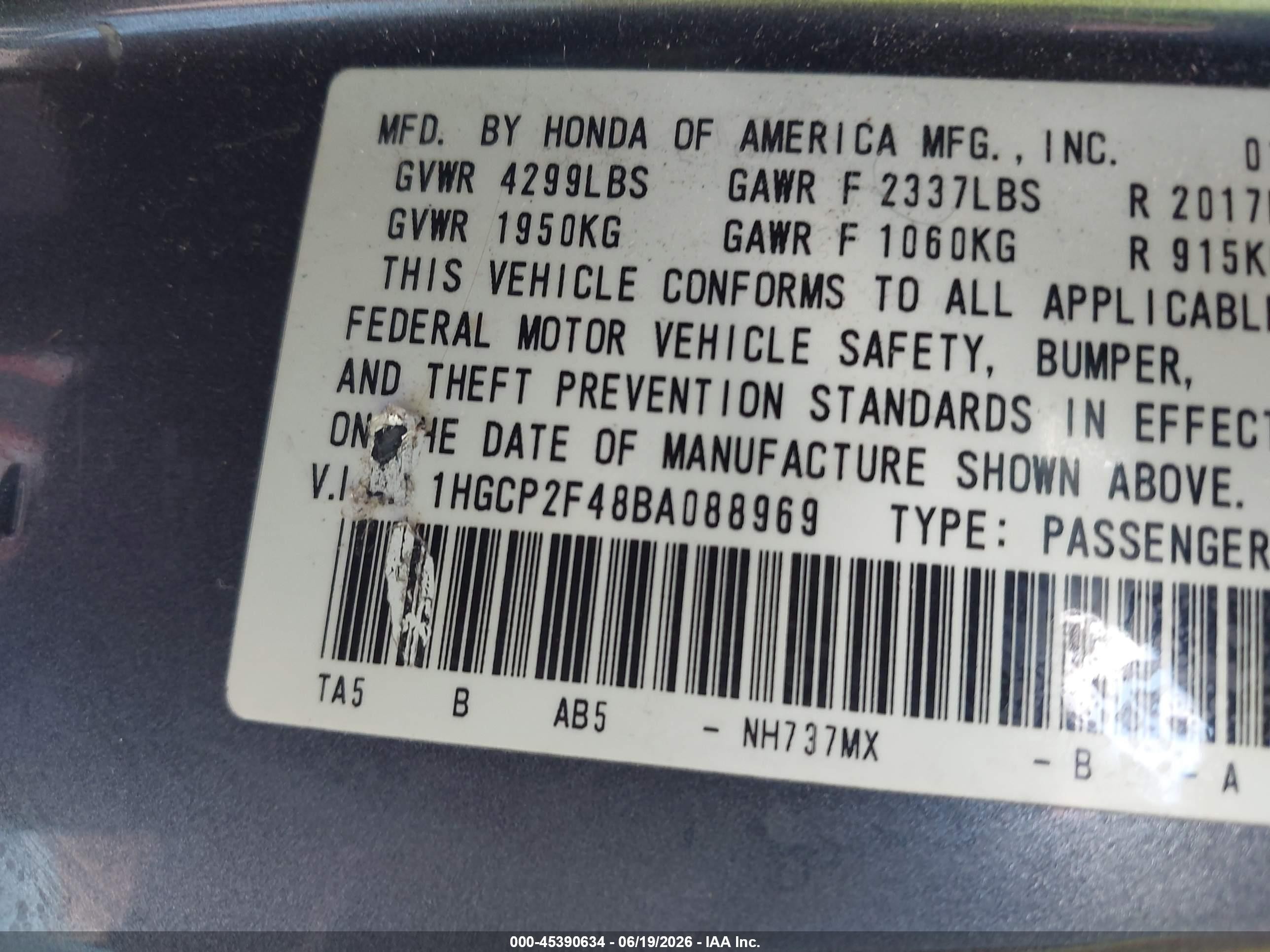 2011 Honda Accord 2.4 Lx-p Gray vin: 1HGCP2F48BA088969