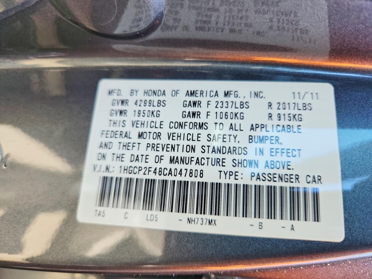2012 Honda Accord Lxp Gray vin: 1HGCP2F48CA047808
