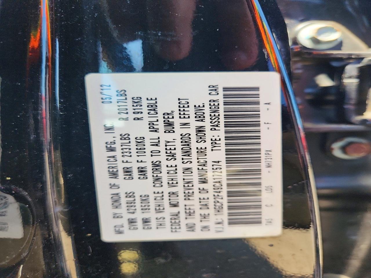 2012 Honda Accord Lxp Black vin: 1HGCP2F49CA172574