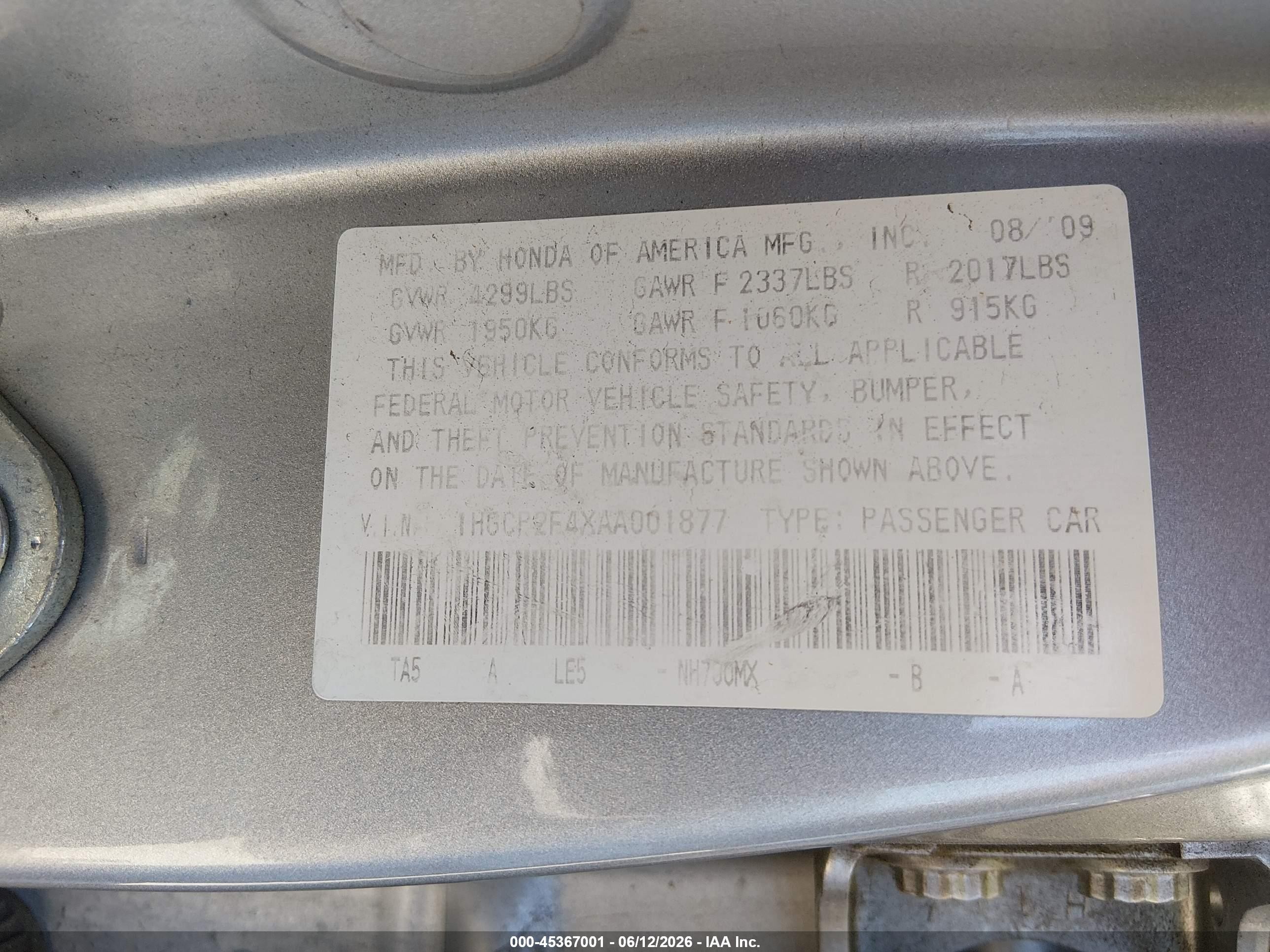2010 Honda Accord 2.4 Lx-p Silver vin: 1HGCP2F4XAA001877