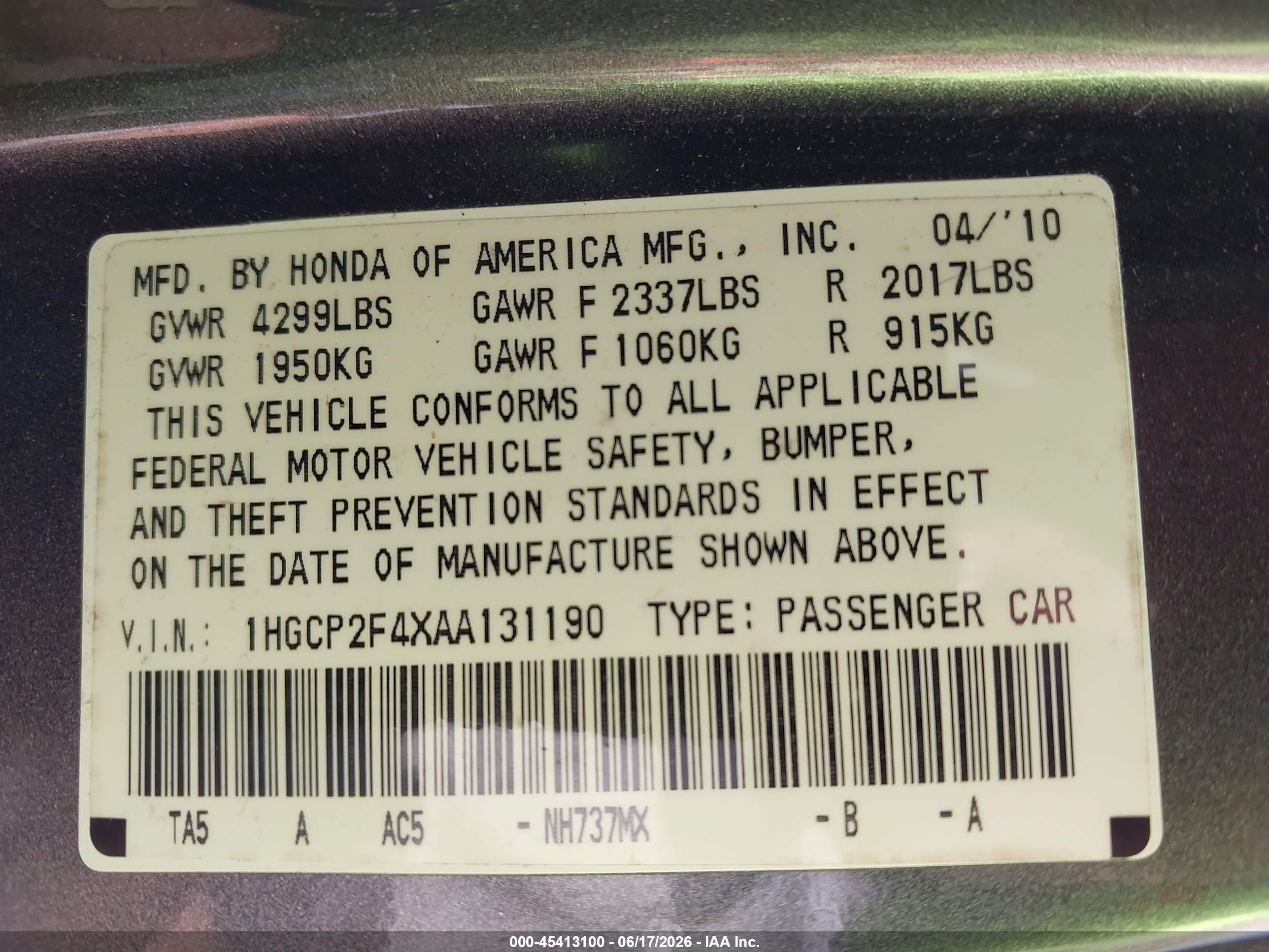 2010 Honda Accord 2.4 Lx-p Gray vin: 1HGCP2F4XAA131190
