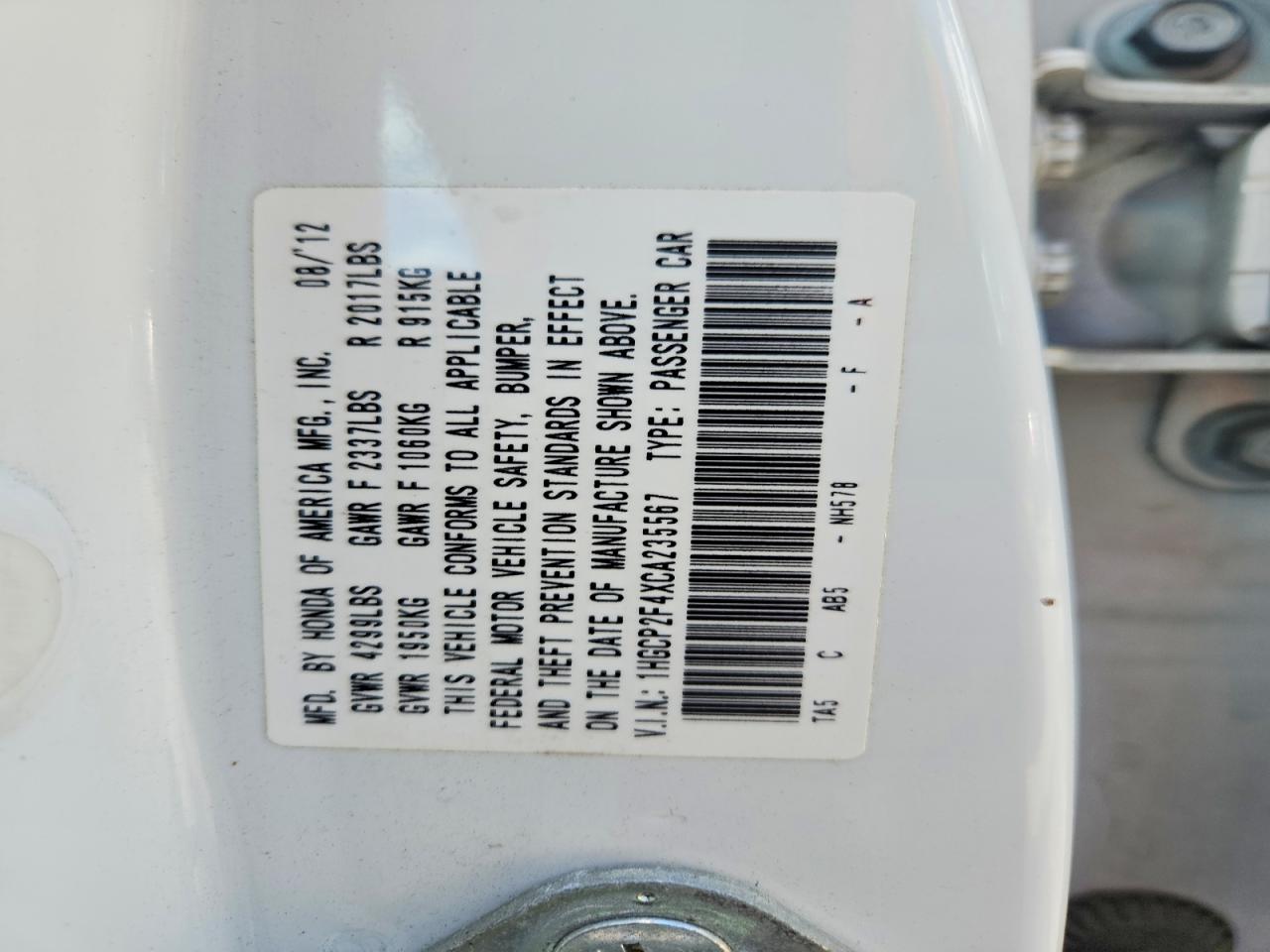 2012 Honda Accord Lxp White vin: 1HGCP2F4XCA235567