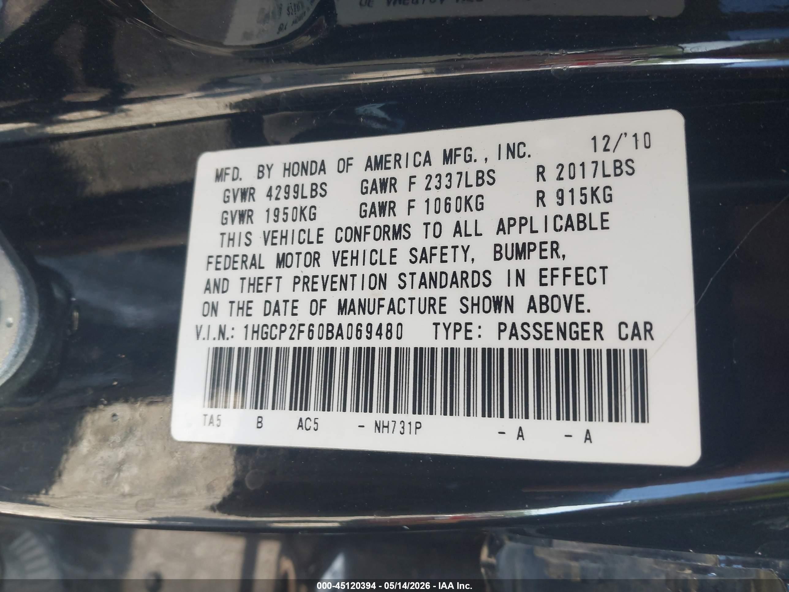 2011 Honda Accord 2.4 Se Black vin: 1HGCP2F60BA069480