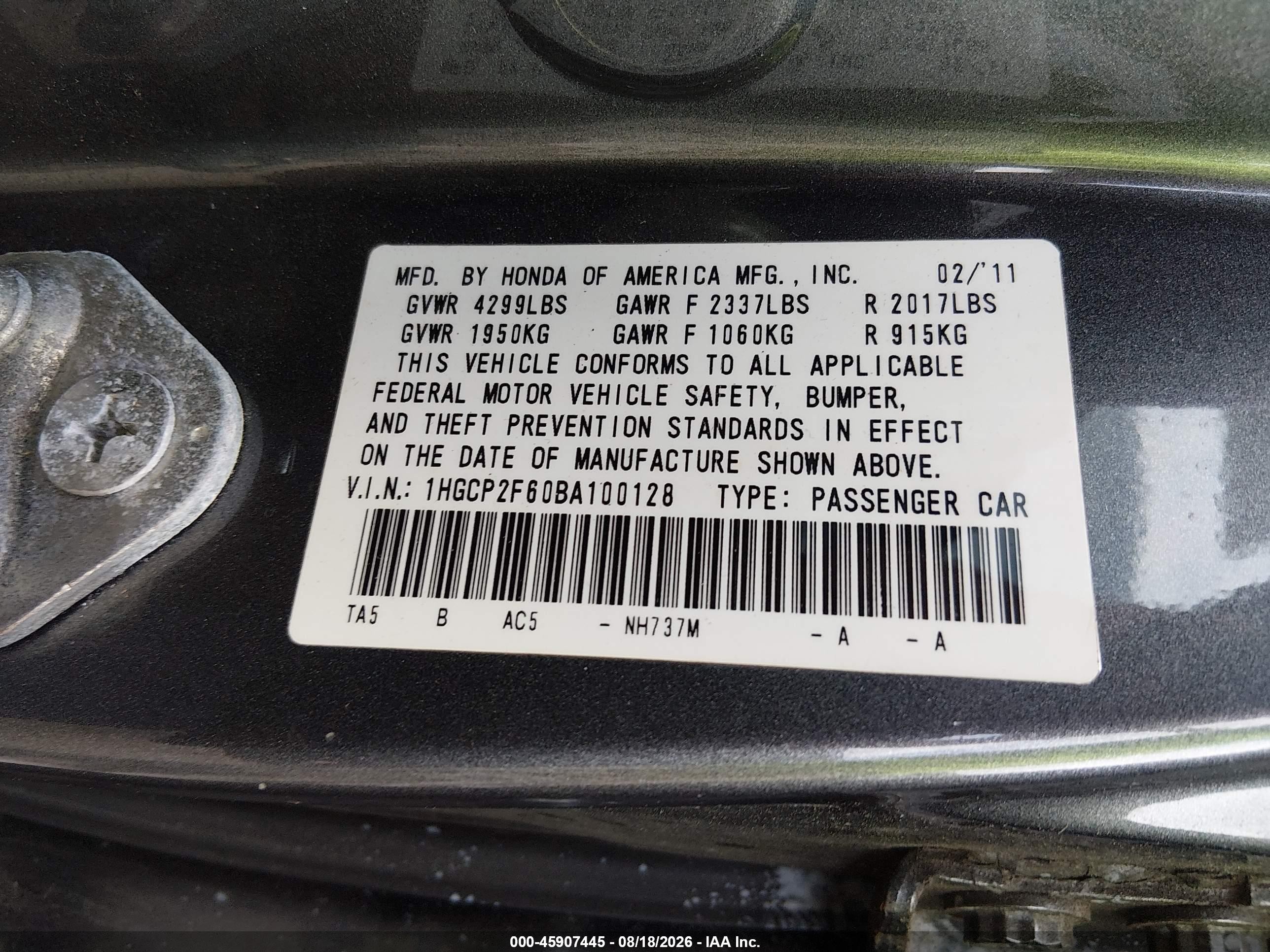 2011 Honda Accord 2.4 Se Gray vin: 1HGCP2F60BA100128