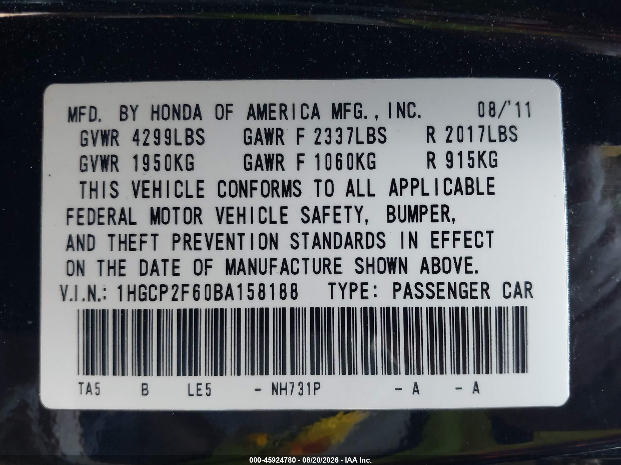 2011 Honda Accord 2.4 Se Black vin: 1HGCP2F60BA158188