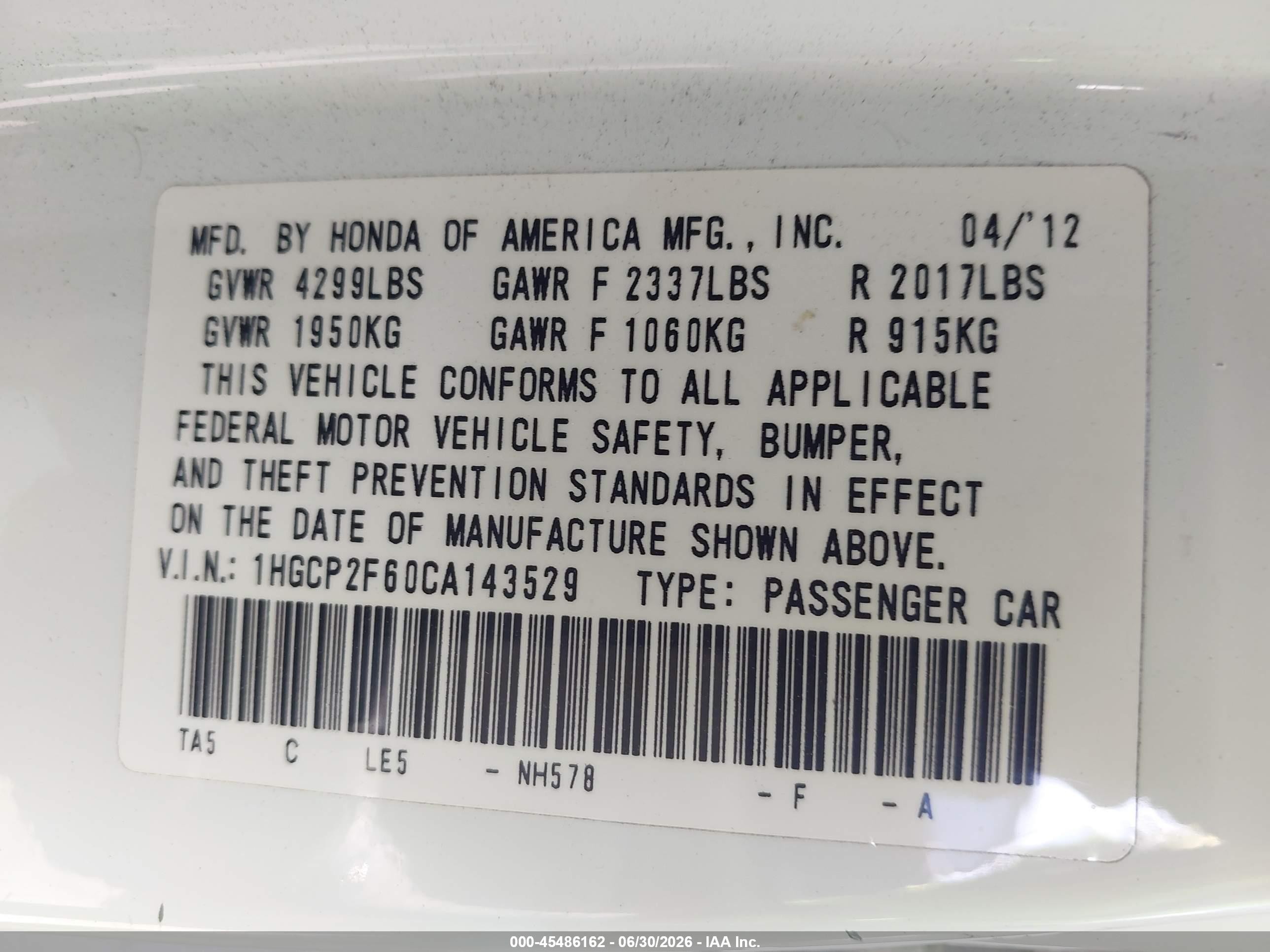 2012 Honda Accord 2.4 Se White vin: 1HGCP2F60CA143529