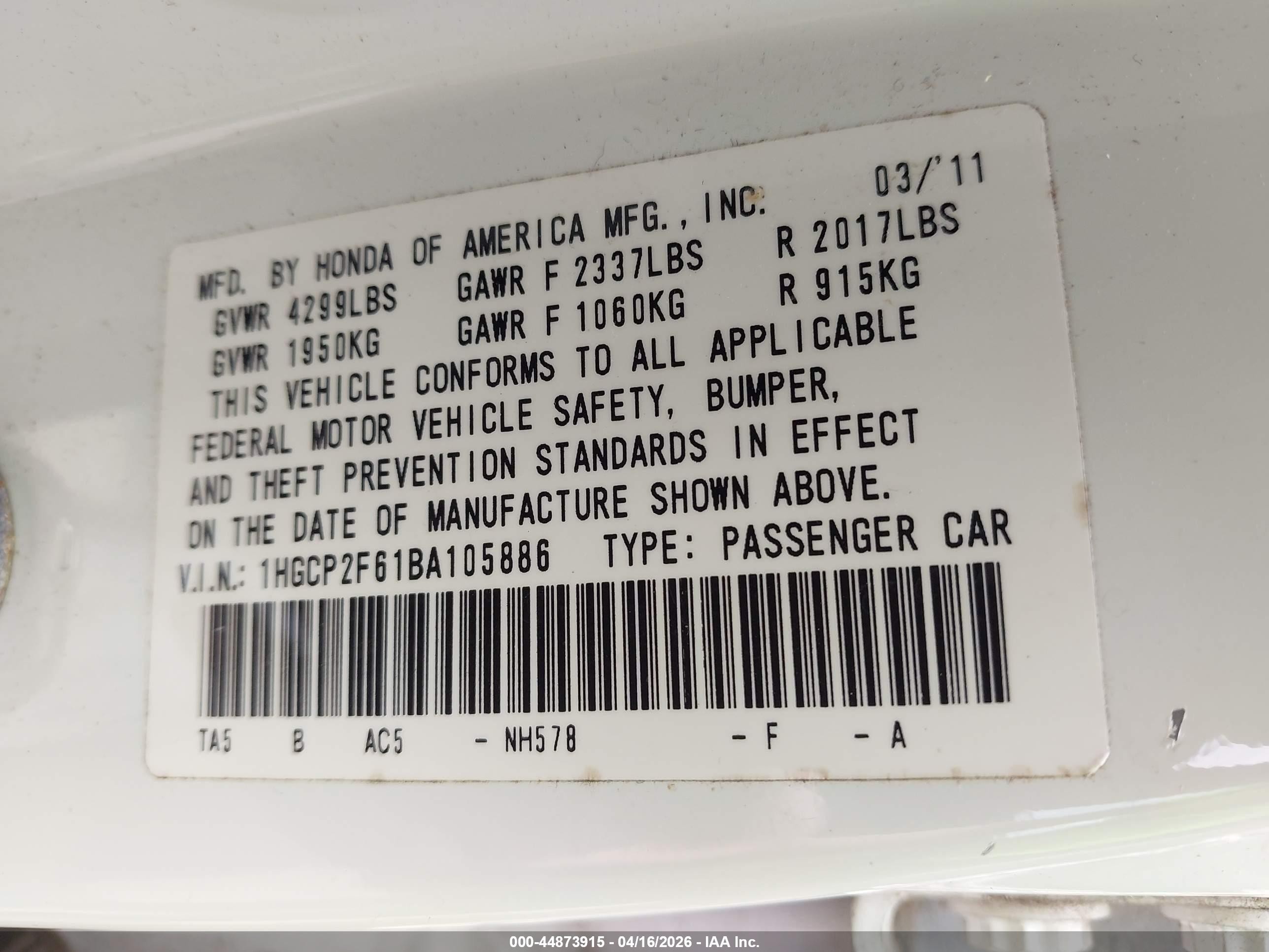 2011 Honda Accord 2.4 Se White vin: 1HGCP2F61BA105886