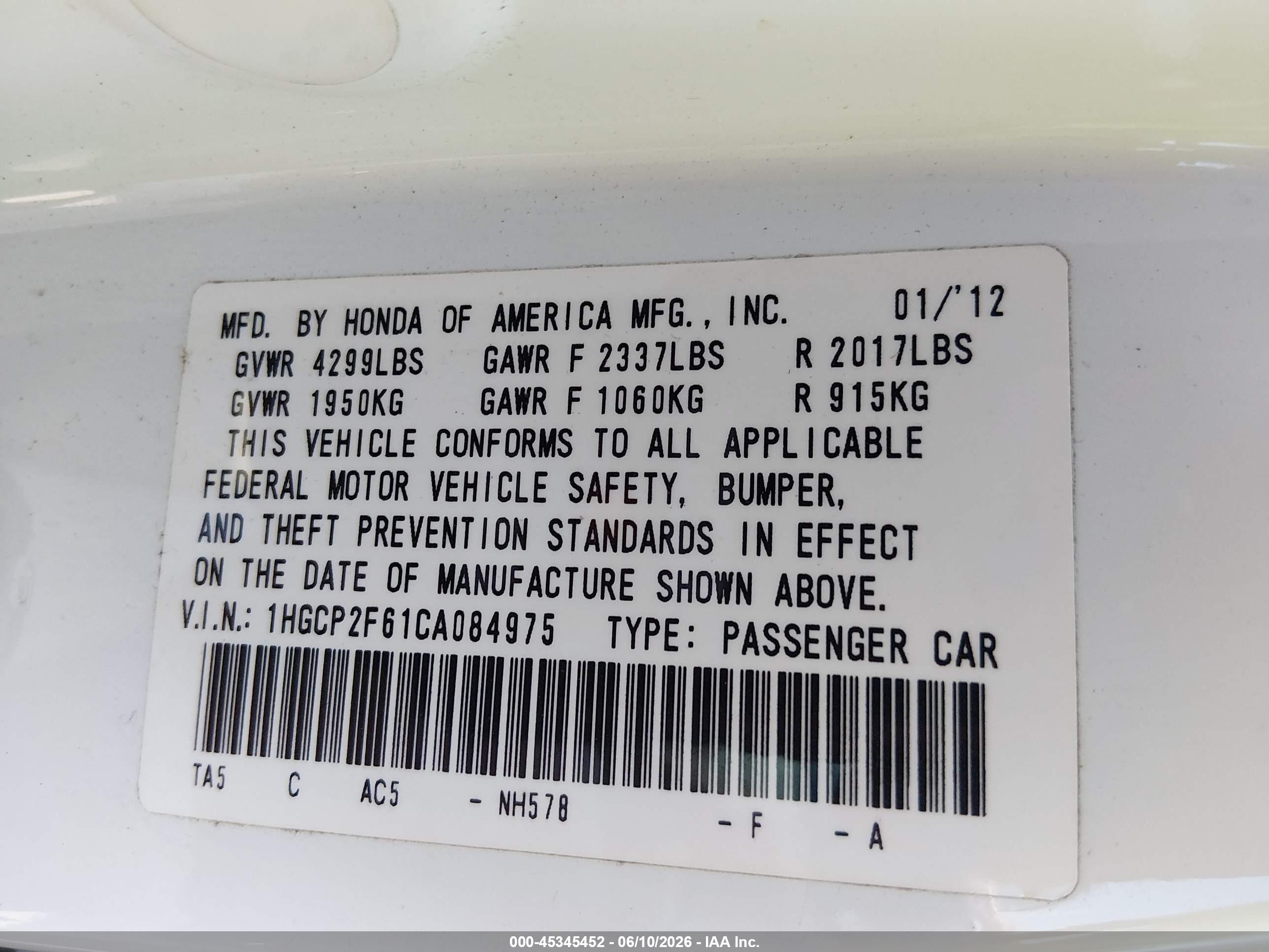 2012 Honda Accord 2.4 Se White vin: 1HGCP2F61CA084975