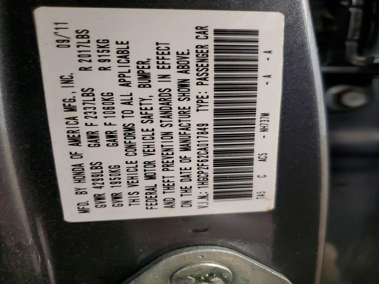 2012 Honda Accord Se Gray vin: 1HGCP2F62CA017849